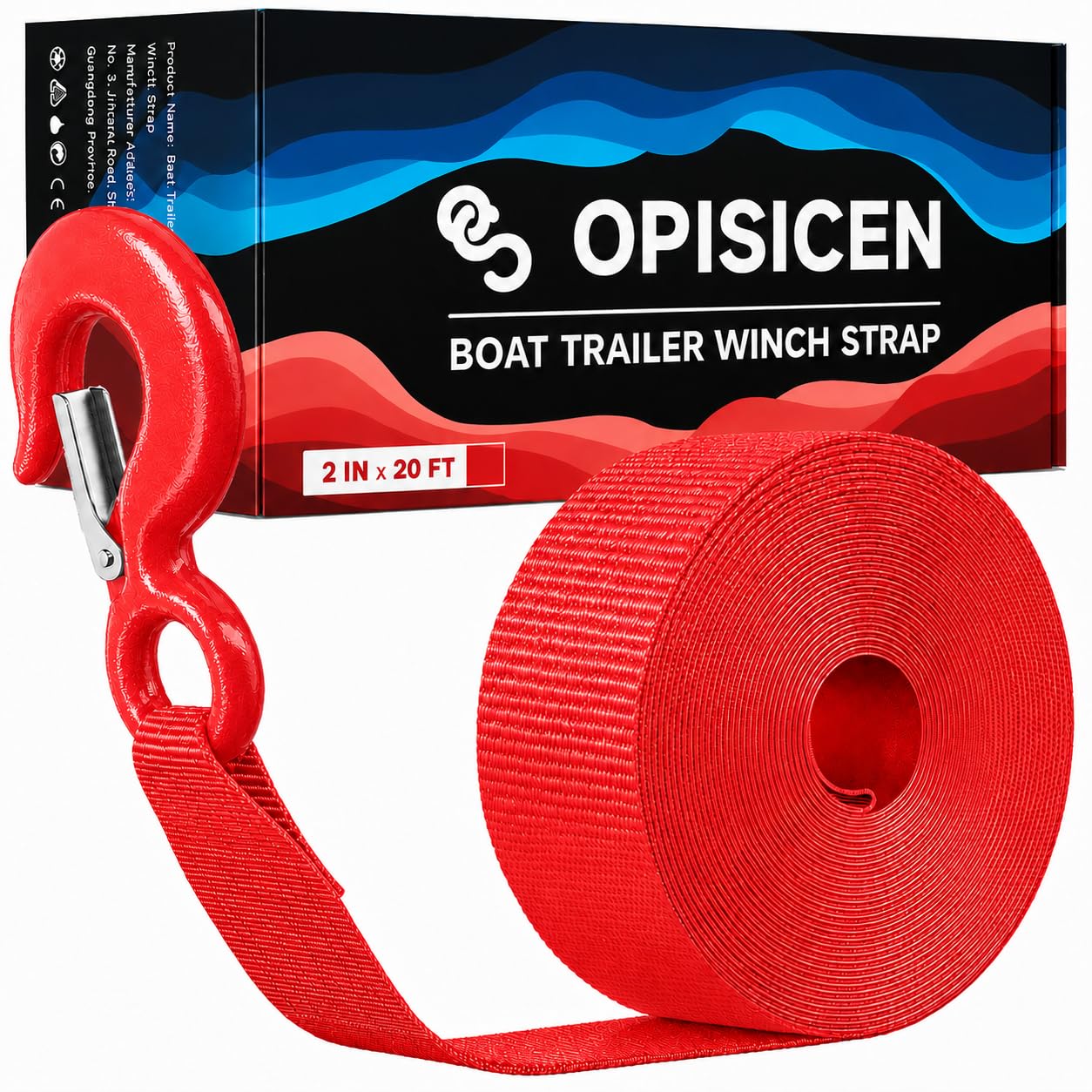 Boat Trailer Winch Strap With Hook 2" x 20' - 10,816lbs Breaking Strength Heavy Duty Hand Crank Replacement for Jet Ski, Automotive Towing