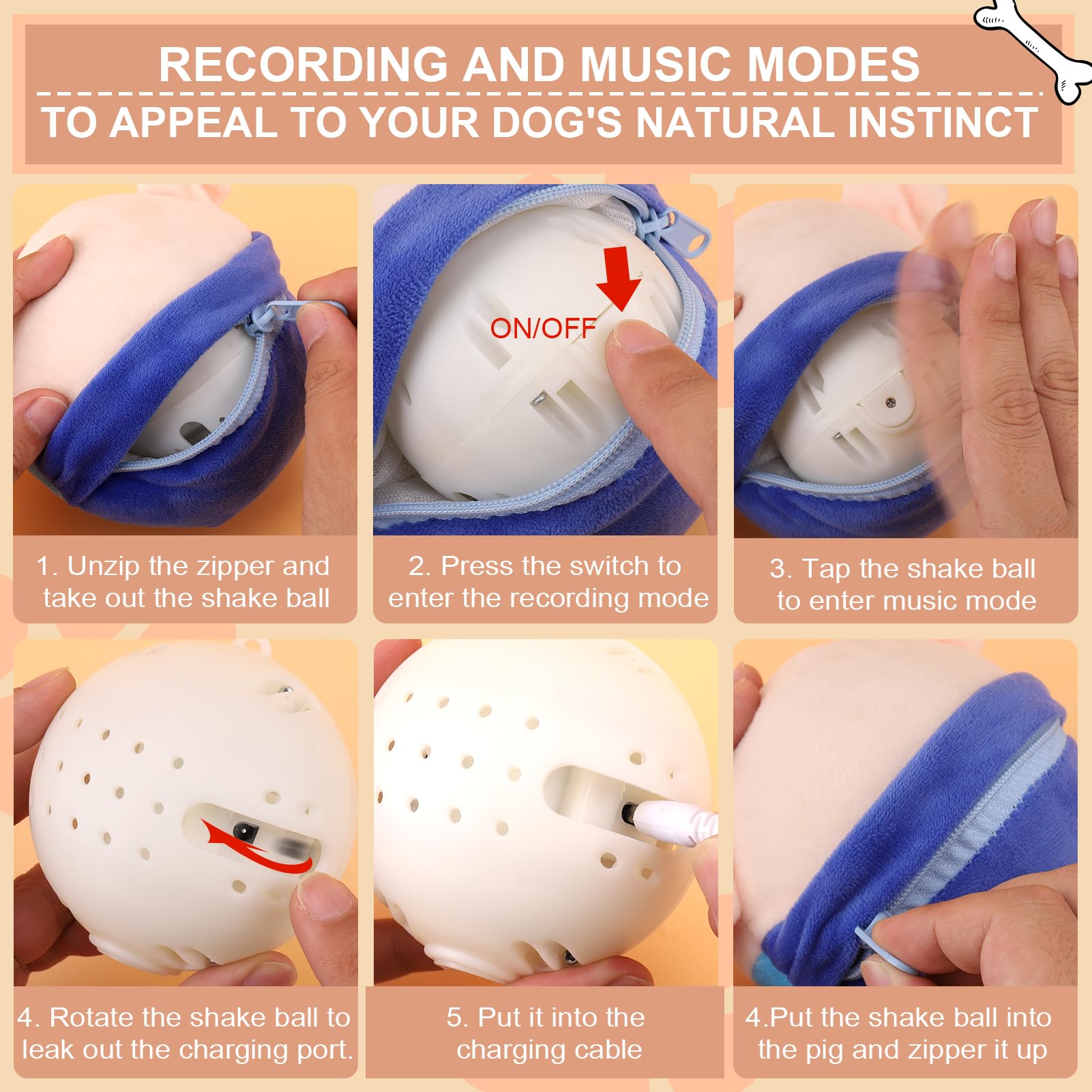 BABORUI Interactive Dog Toys Pig, Jumping Squeaky Dog Toys with Recording and Music Modes, Rechargeable Moving Dog Chew Toys for Small/Medium/Large Dogs to Keep Them Busy(Blue Pig) - image 6