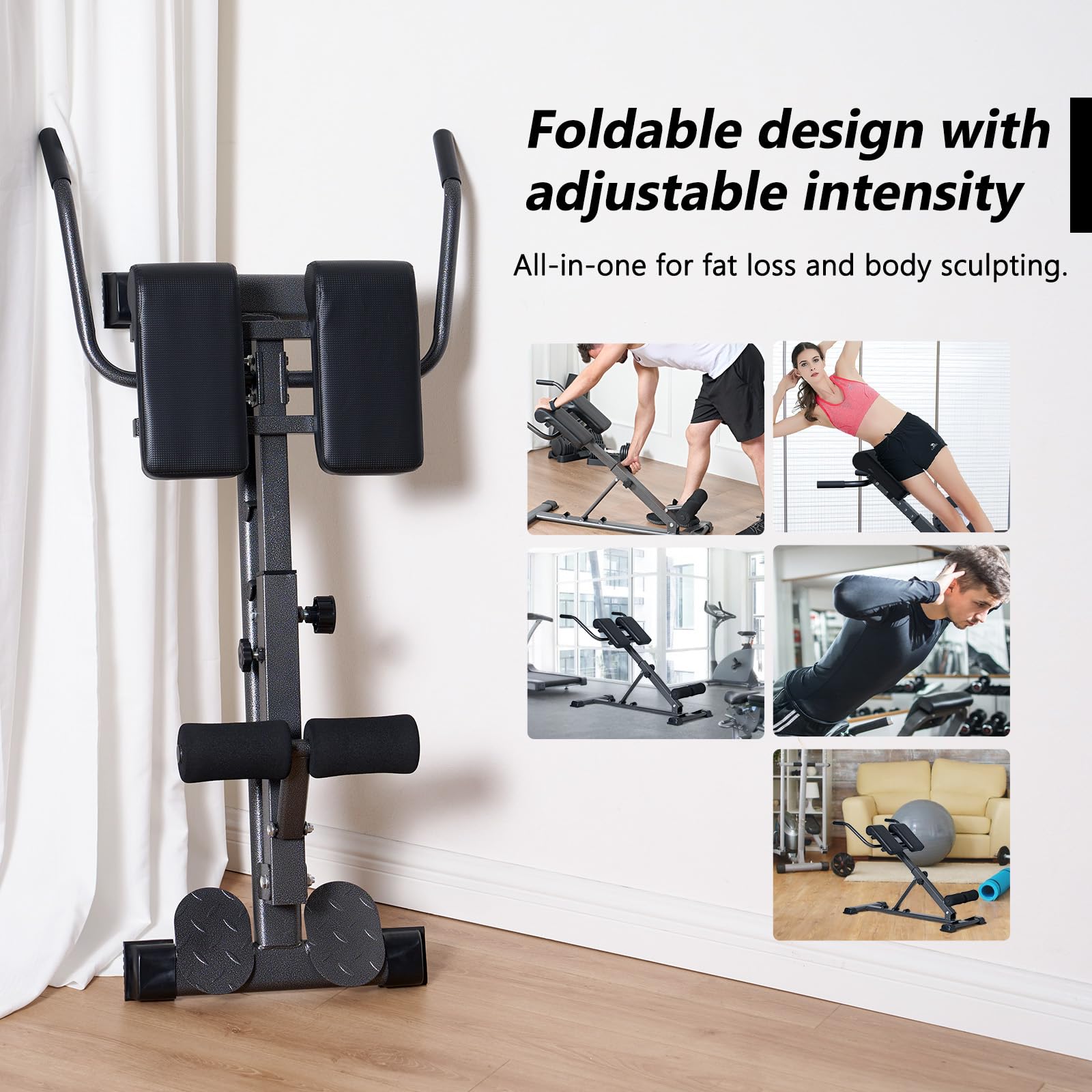 SogesPower Panca Romane per Hyperextension, Macchina per Estensioni Lombari, Panca Sit Up per Allenamenti per Glutei e Addominali a Casa Pieghevole Regolabile in Altezza
