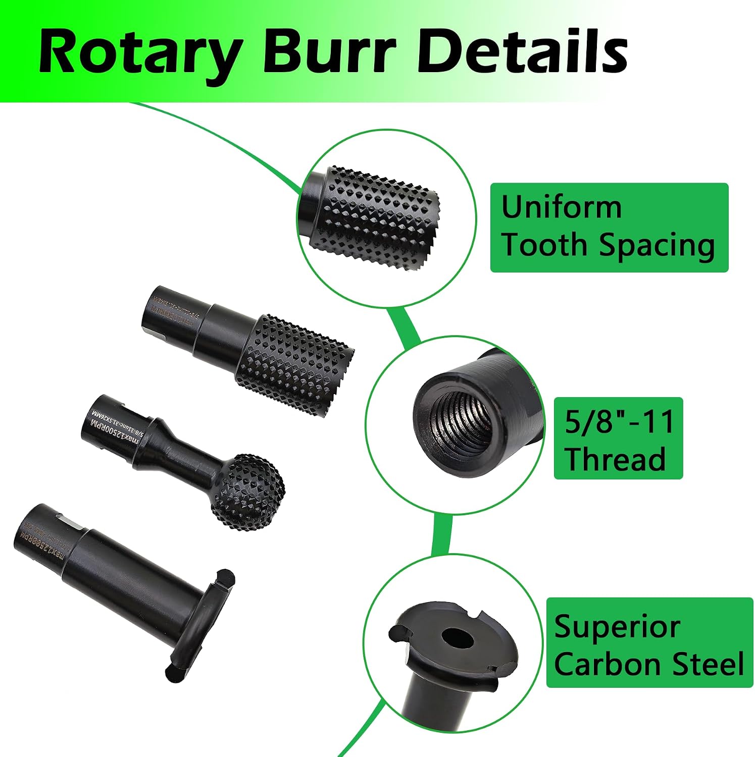 3Pcs Woodworking Sphere Rotary Burrs with 5/8-11 Threads for 4 1/2 and 5 Inch Angle Grinder, Power Carving Tools for Wood Carving Grinding Polishing Slotting Engraving