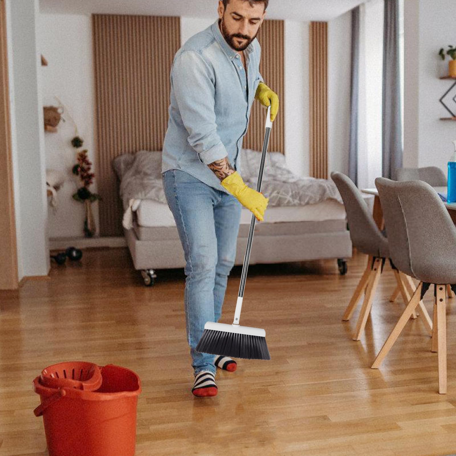 TOYANDONA Indoor Kehrset mit Langem Stiel und Weicher Borste Kunststoff Besen und Kehrschaufel Satz zur Tierhaarentfernung und Haushaltsreinigung