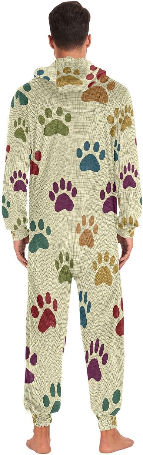Paw Print Colorful Adult Onesie Pajamas Novelty One Piece Costume Sleepwear Jumpsuits Matching PJS