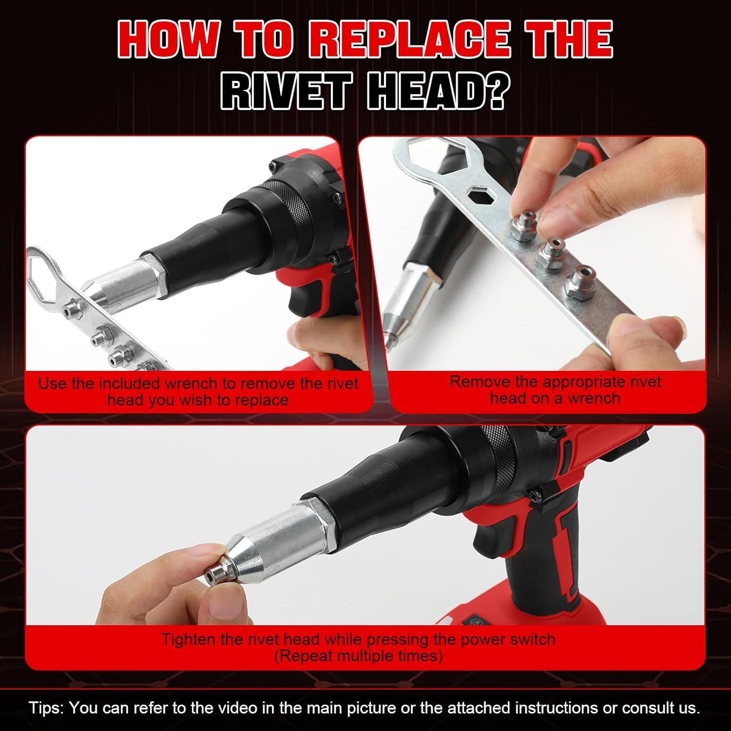 Cordless Rivet Gun Compatible with Milwaukee 18V Battery, Brushless Electric Rivet Gun with 3 Sizes Steel Rivets(1/8",5/32",3/16"), Automatic Rivet Nut Tool for Metal, Plastic, Leather (No Battery)