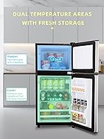 Vista 7 de Refrigeradores compactos con congelador, mini refrigerador de 3.5 pies cúbicos con termostato ajustable de 7 niveles, refrigerador pequeño