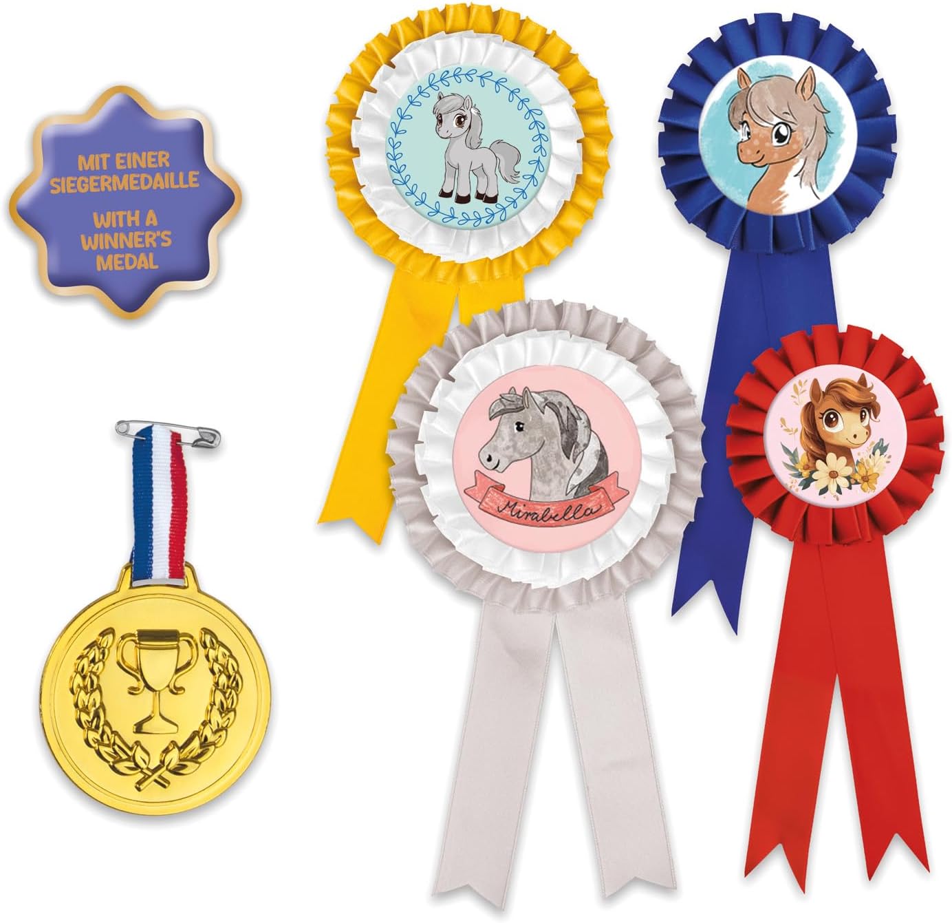 Lena Happy Horse DIY Kit - DIY Kit with 4 Rosettes, Medal, Glitter Felt and Certificate Templates, Gift for Kids Ages 6 and Up