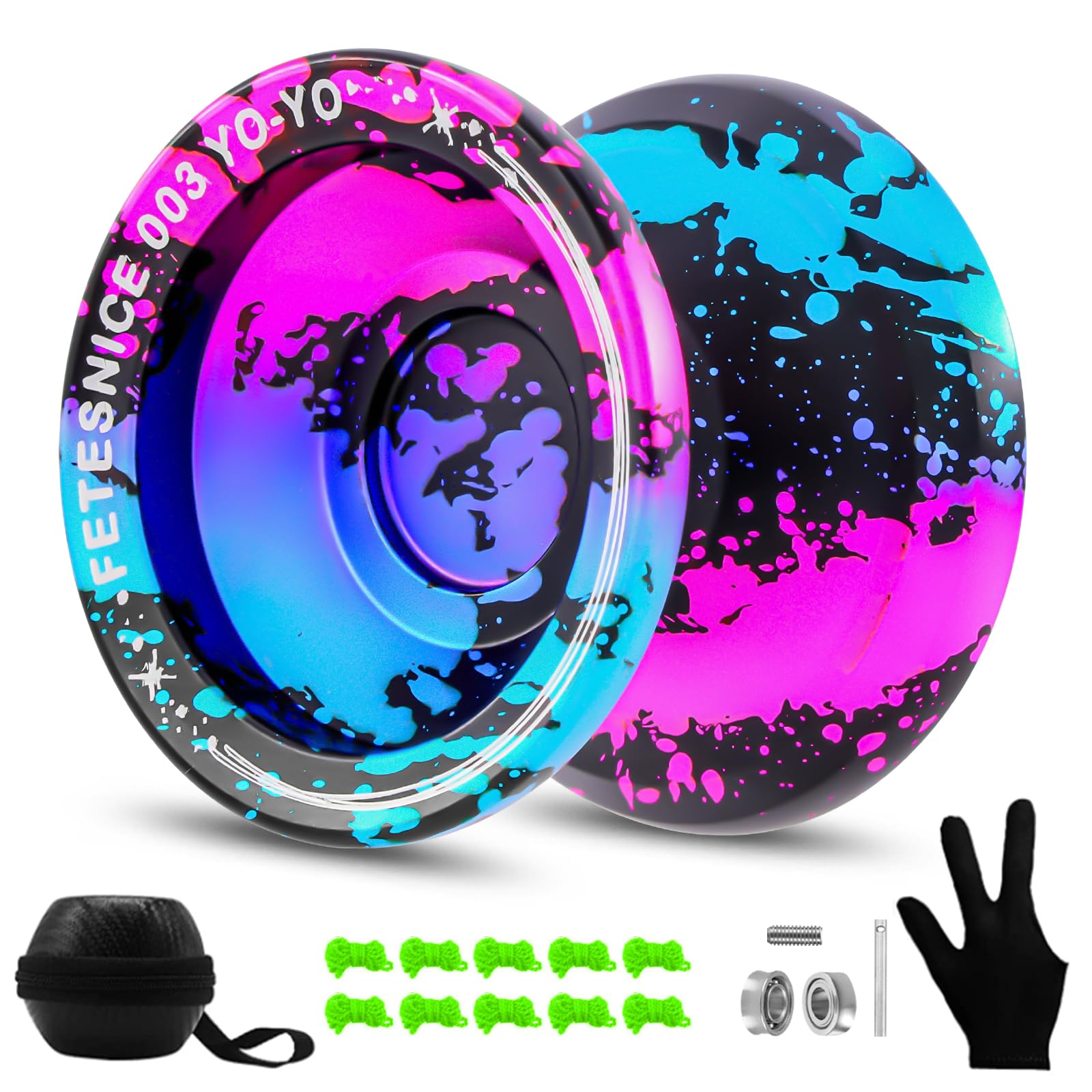 FETESNICE Yoyo Professional Responsive yoyo for Kids Beginner, Unresponsive Yoyos for Adults?Metal Trick Yo yo for Advanced Player?Pro Yo-yo with Yoyo Accessories?Black Blue Pink?