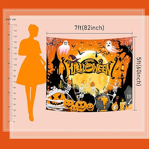 Miniatura 4 de Mocsick - Telón de fondo de Halloween para fotografía, noche naranja, luna, decoración de fiesta de Halloween, dulce o truco, calavera, calabaza,