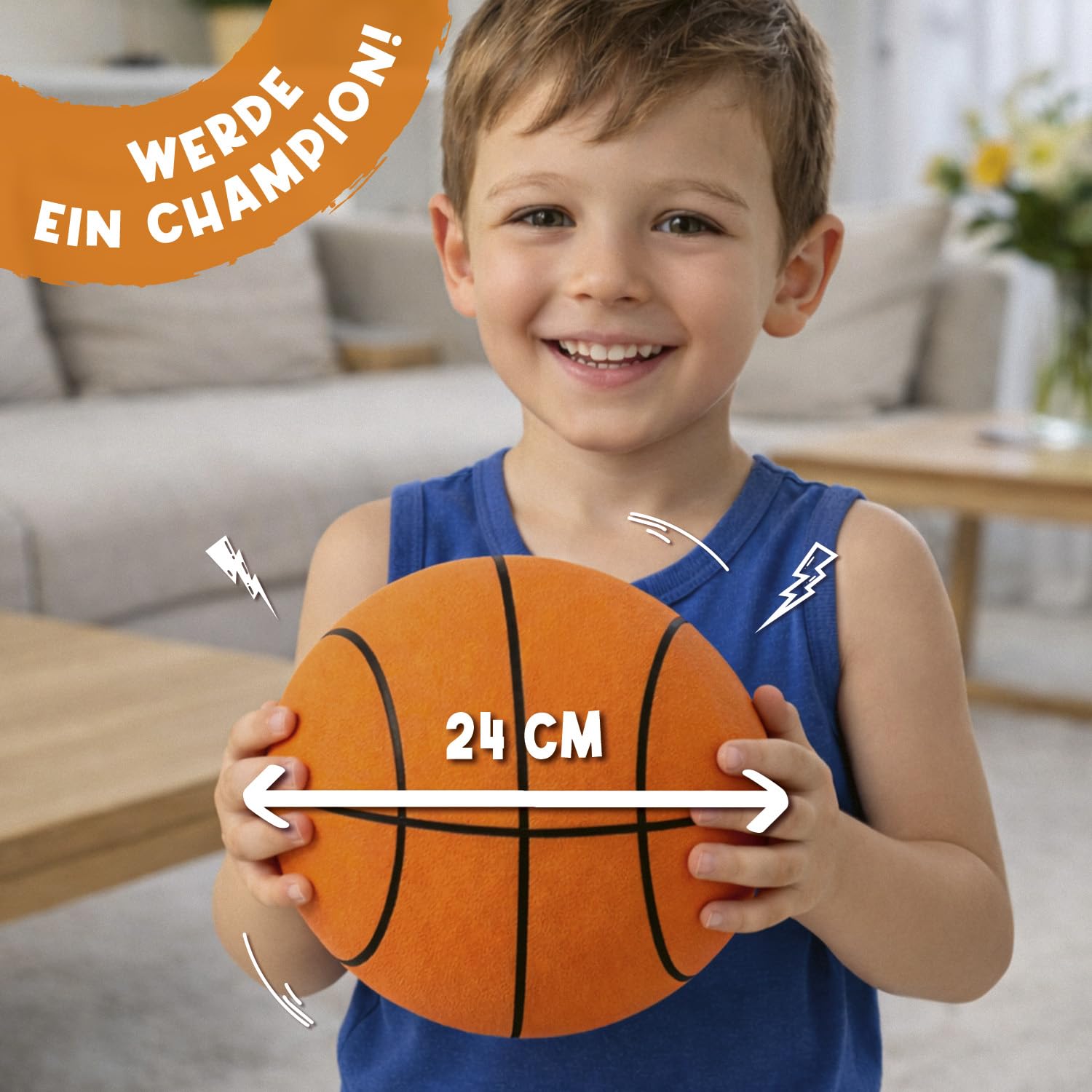 AirSlam® Schaumstoff-Basketball 24 cm | Indoor-Spielzeug für Kinder | Geräuschlos | Lautloser Basketball | Waschbares, langlebiges und Robustes Spielzeug | OriginalCorner® | Basketballspiel für Kinder, kein Lärm. Waschbares, langlebiges und strapazierfähi
