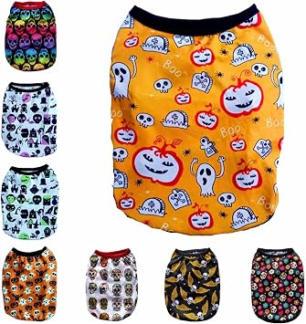 Amazon 24hours 犬 ハロウィン 服 夏服 中型犬 フレンチブルドッグ タンクトップ 犬仮装 どくろ ガイコツ お化け パンプキン フレブル 服 ドッグウェア 小型犬 柄 ペット服 24hours シャツ パーカー 通販