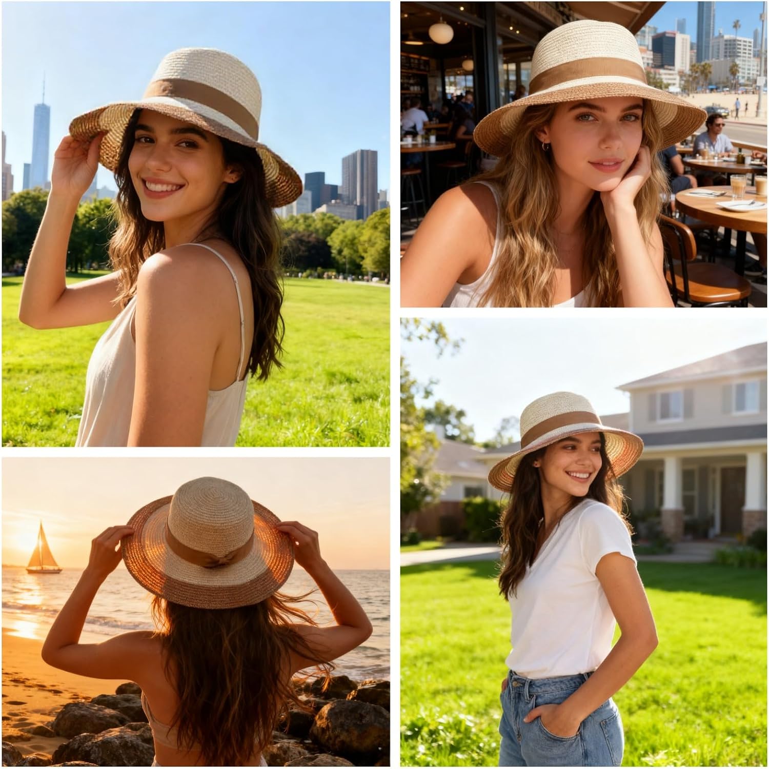 Beach Sun Straw Hats for Women, Roll‑Up UV Protection Foldable Soft Brim Hat image 3