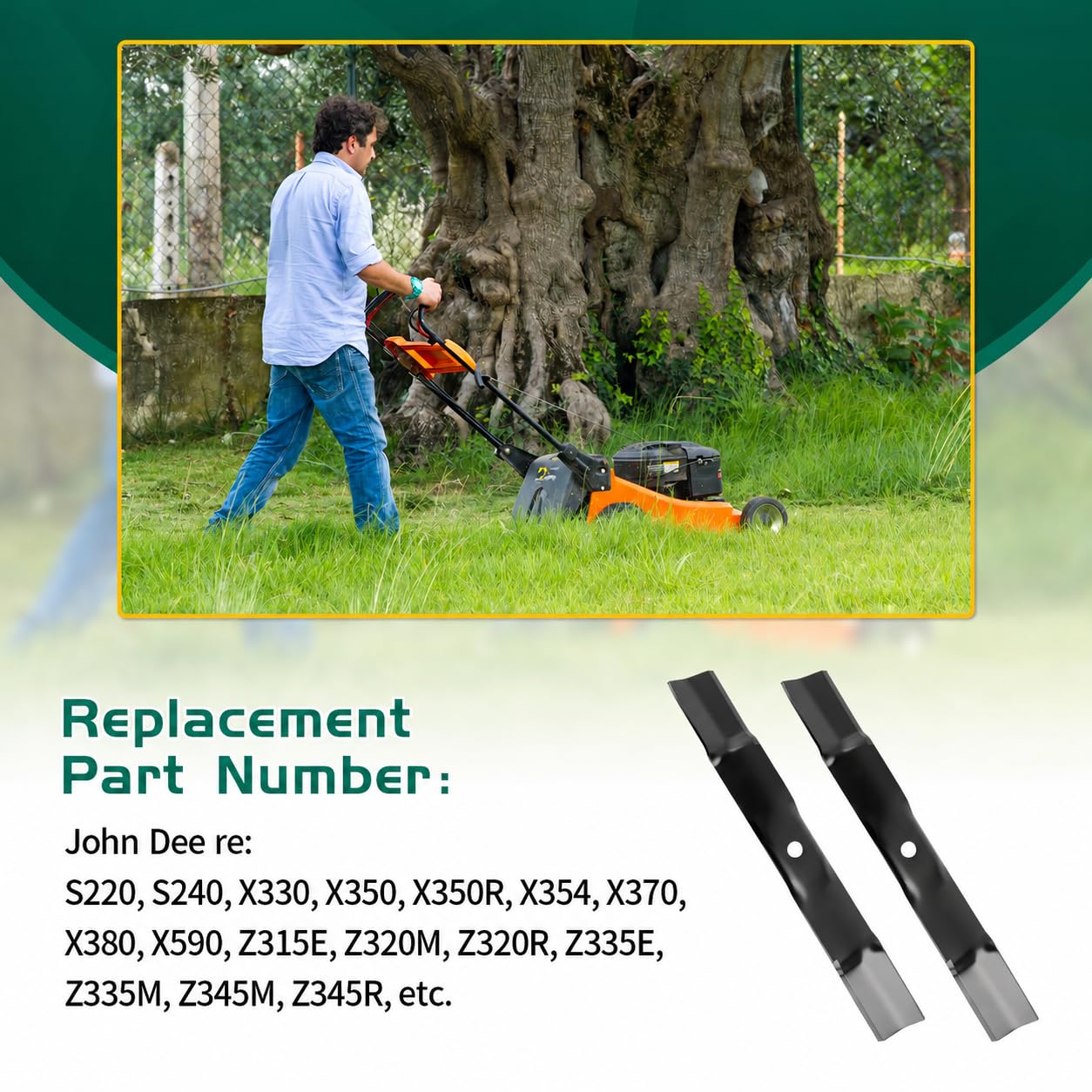Cuchillas de cortacésped compatibles con John Dee re M170642 X330 X350 X354 X370 X380 cubierta de 42 pulgadas, paquete de 2