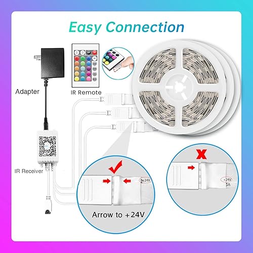 Miniatura 7 de hyrion Tiras de luz LED inteligentes, luz LED WiFi de 200 pies, cambio de color activado por sonido con Alexa y Google, sincronización de música con