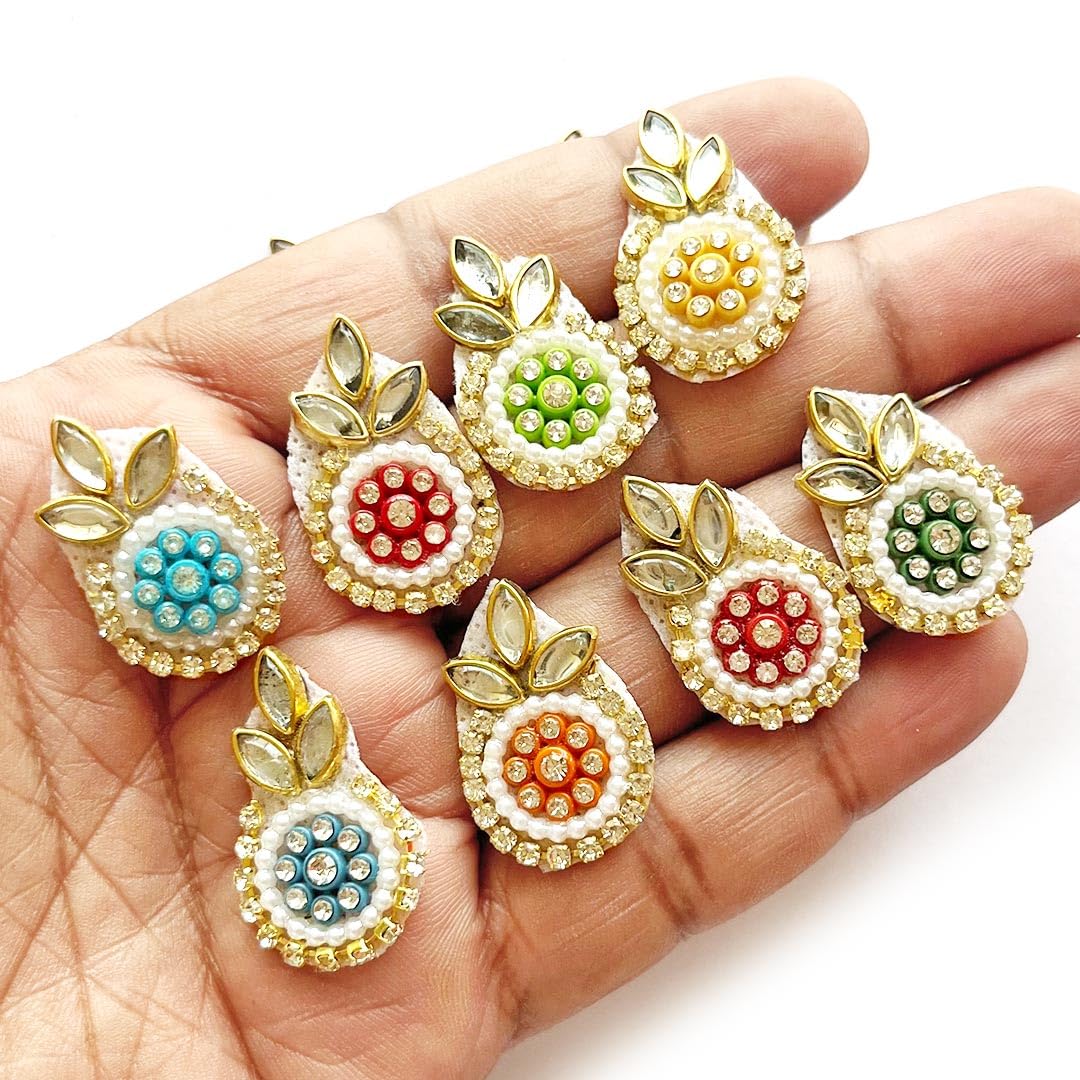 Adikala Flower Shape Kundan Patch | Handmade Decorative Patches | for Saree, Blouse, Lehanga, Dupatta, Embroidery Work, Laddu Goopal Dress Decoration, DIY Art & Craft, Pack of 25 (Multicolor 3)