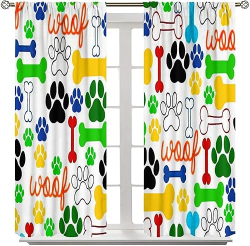 Miniatura 42 de Cortinas opacas con estampado de patas de perro, estampado de patas de perro y huesos, tratamiento de ventana, cortinas con aislamiento térmico