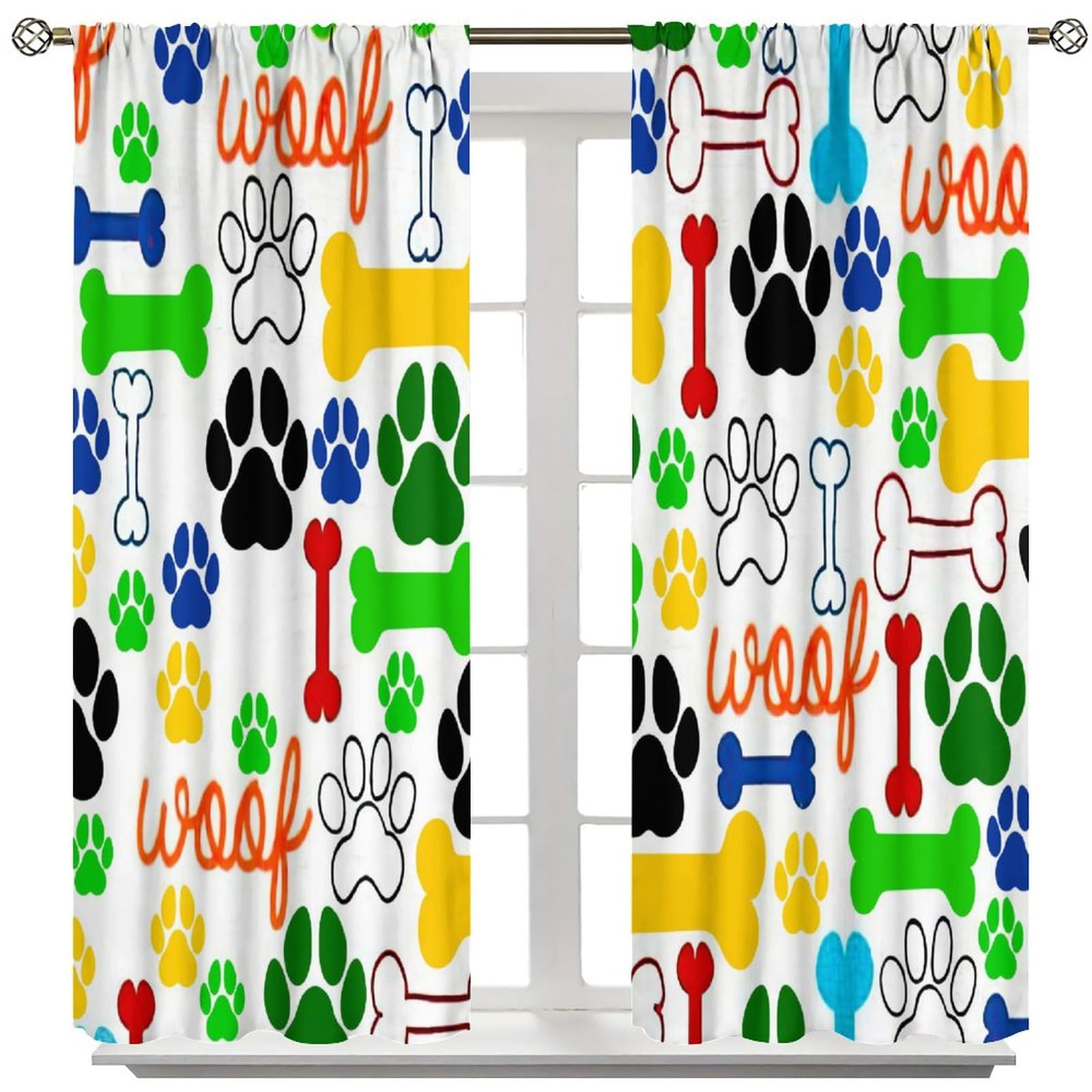 SXXLDNG Paw Print Curtain Black White Dog Cat Cute Pet Lovers Animal Paw Footprints Cartoon Pattern Modern Creative Fabric Curtain Living Room Bedroom Window Drapes 2 Panel Set 42x45 inch
