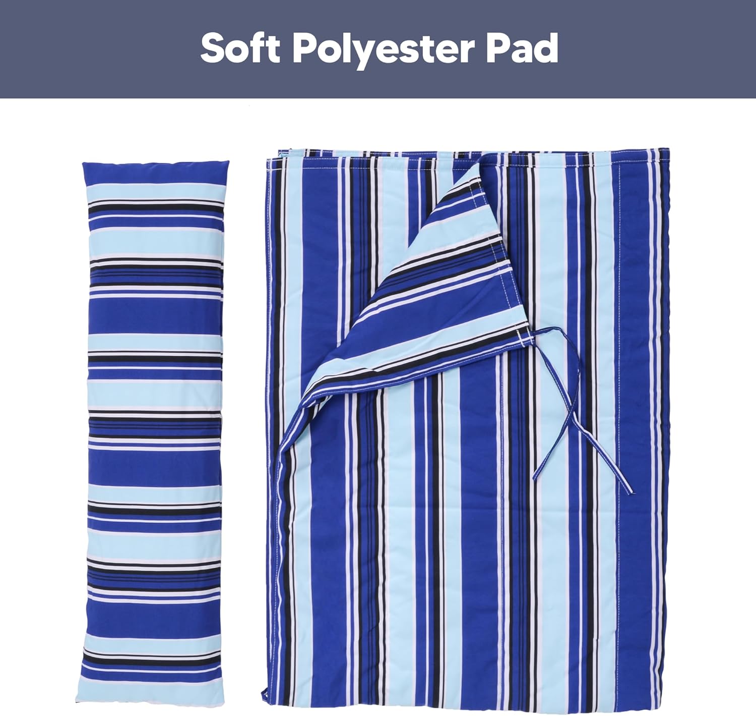 suncreat portable hammock pad with soft pillow, layer soft polyester pad, blue stripes