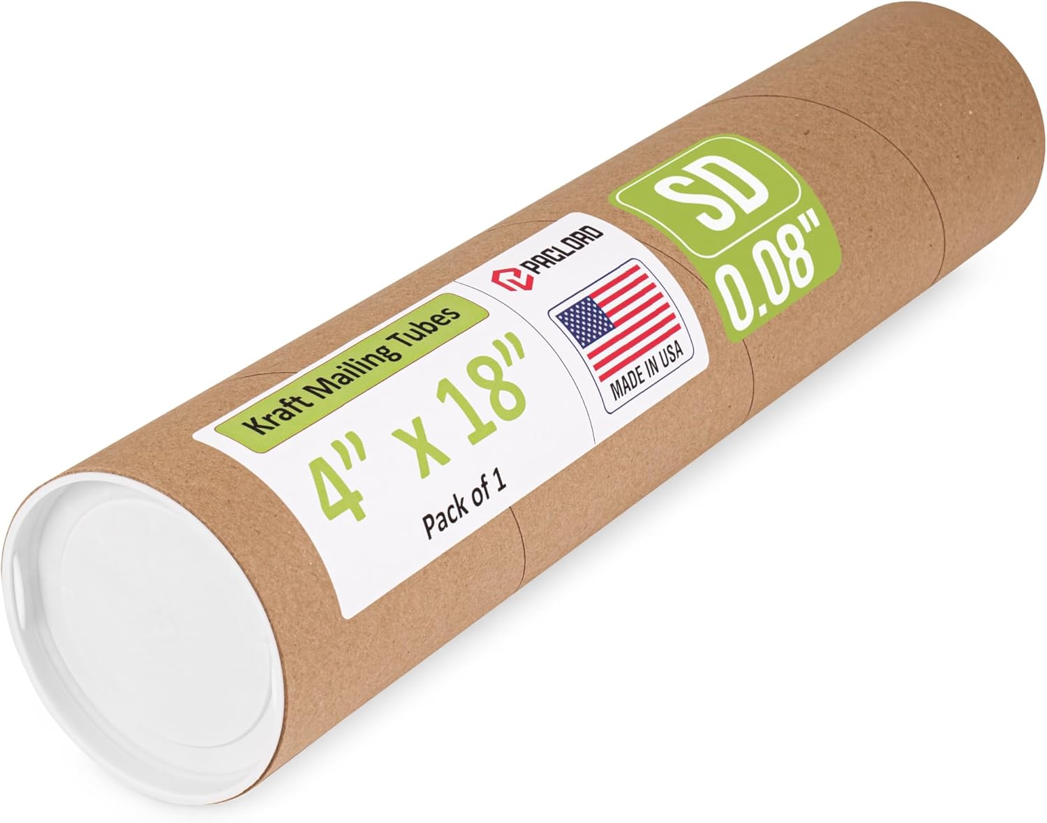 4" x 18" reinforced kraft paper mailing tube, pack of 1 tube with 2 caps – secure usps approved poster tube – cardboard tube for shipping and storing of posters, prints, artwork, or documents standard duty pack of 1 4" x 18"