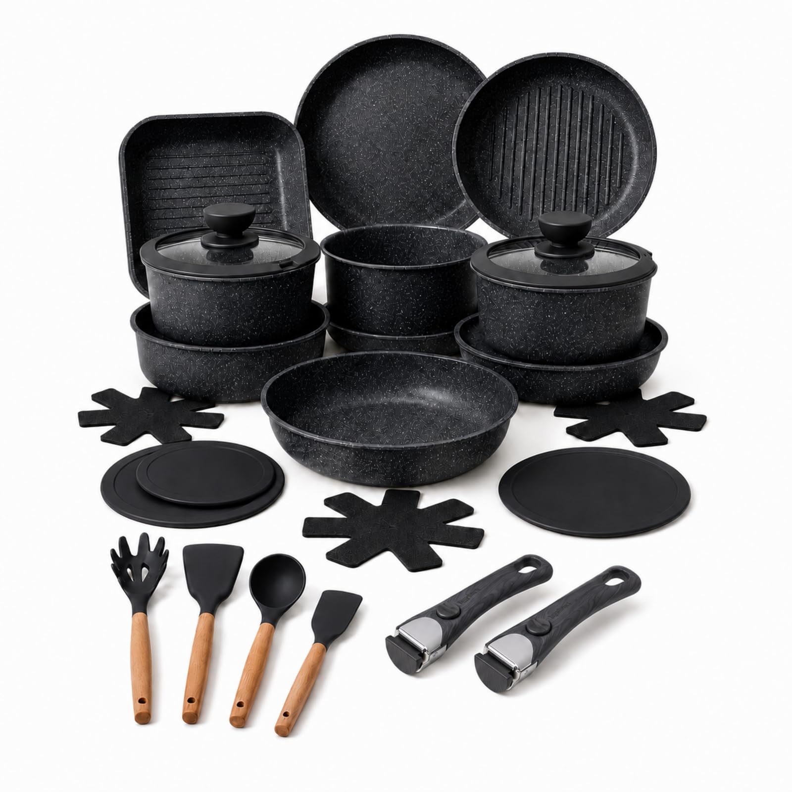 21-Piece Cookware Set, Ceramic Nonstick Cookware Set with Removable Handles