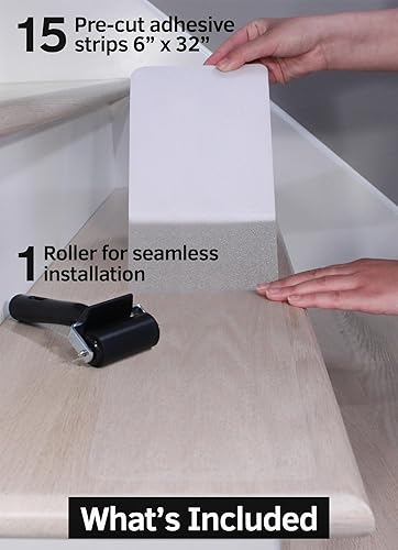 Miniatura 2 de Cinta antideslizante para peldaños de escalera de 6 x 32 pulgadas (paquete de 15) - Tiras transparentes antideslizantes para interiores
