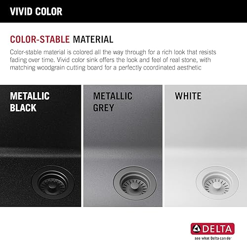 Miniatura 14 de DELTA FAUCET DELTA Everest 75B933-30S-BL - Fregadero de cocina compuesto de granito de 30 pulgadas con reborde de flujo de trabajo y accesorios en