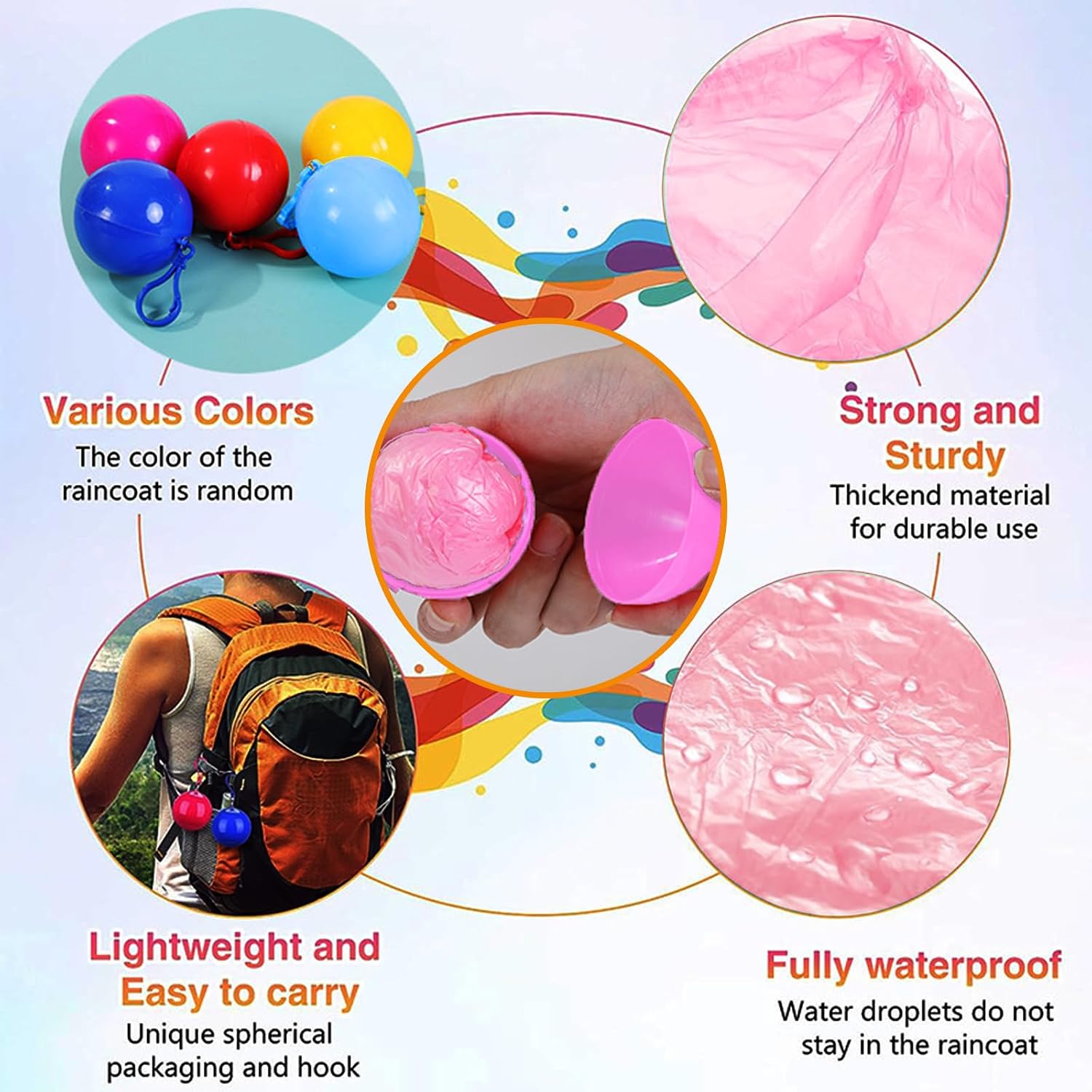 Ponchos de chuva de emergência descartáveis, capa de chuva impermeável com capa redonda anexável para acampamento, ciclismo (azul), Vermelho rosa, Tamanho Único Ponchos de chuva de emergência descartáveis, capa de chuva impermeável com capa redonda anexável para acampamento, ciclismo (azul), Vermelho rosa, Tamanho Único