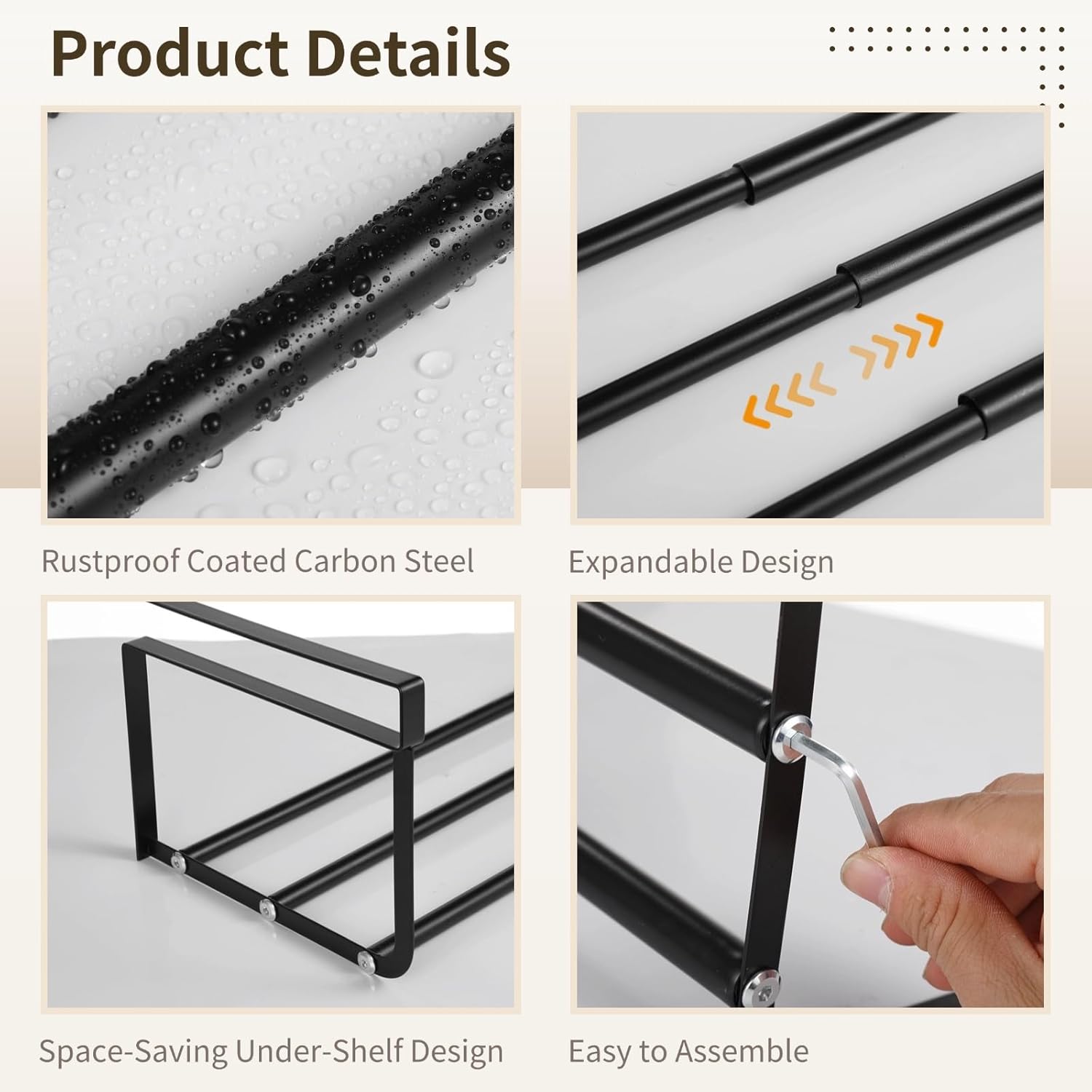 Expandable Under Cabinet Shoe Organizer, Retractable Under Shelf Rack, Adjustable Hanging Storage for Pantry Cupboard, No Drill