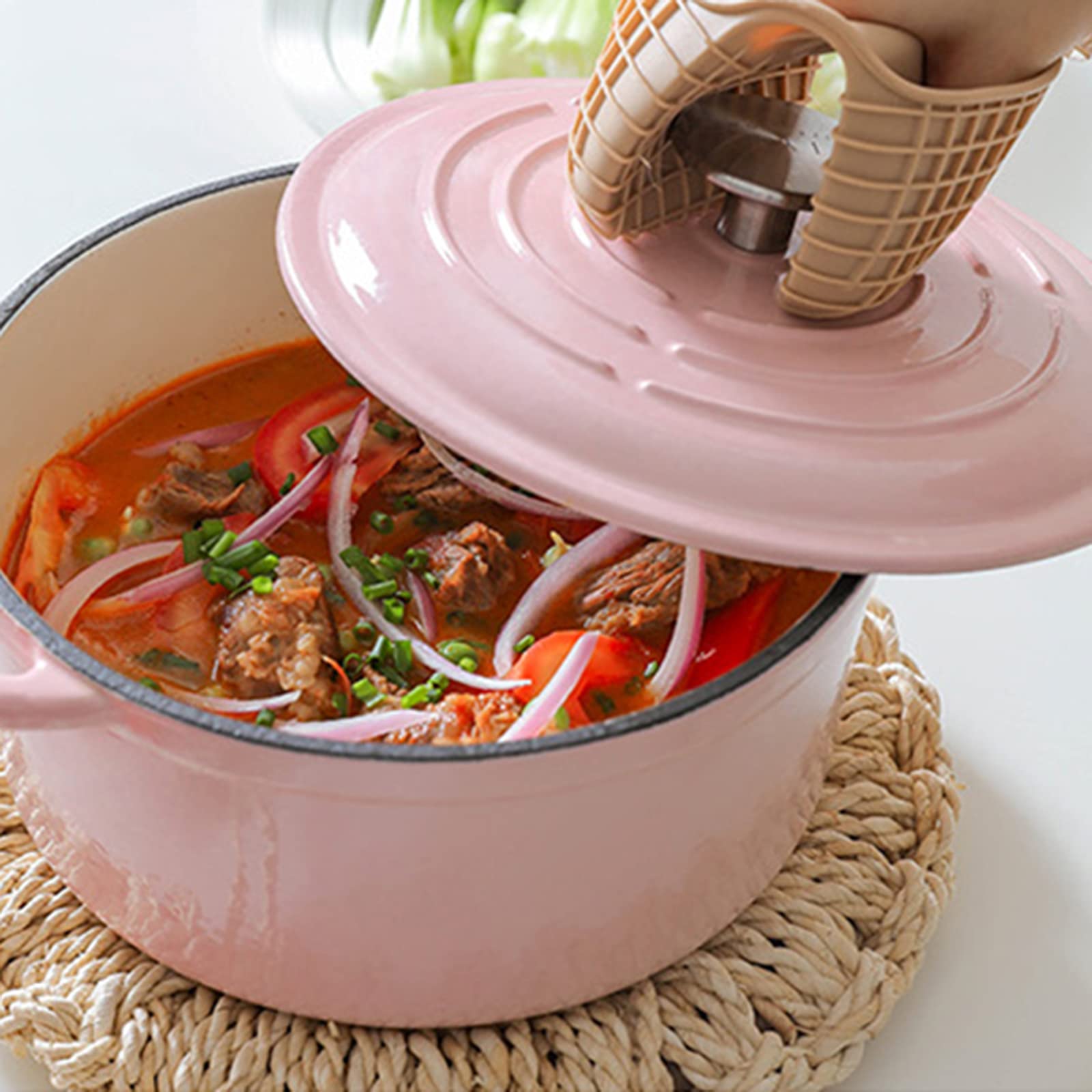 Cocotte En Fonte, Marmite Ronde En Émaillée, Casserole Antiadhésive Avec Couvercle, Nutritive Et