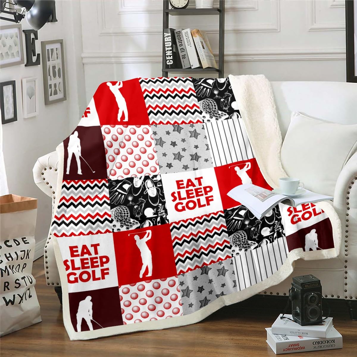 Amazon.com: Boys Sport Sherpa Blanket Kids Teen Golf Blanket, Geometry  Stripe Throw Blanket for Chair Ball Games Plaid Fleece Blanket, Black White  Grey Red Plush Blanket Golf Player Bedroom Decoration Lightweight :