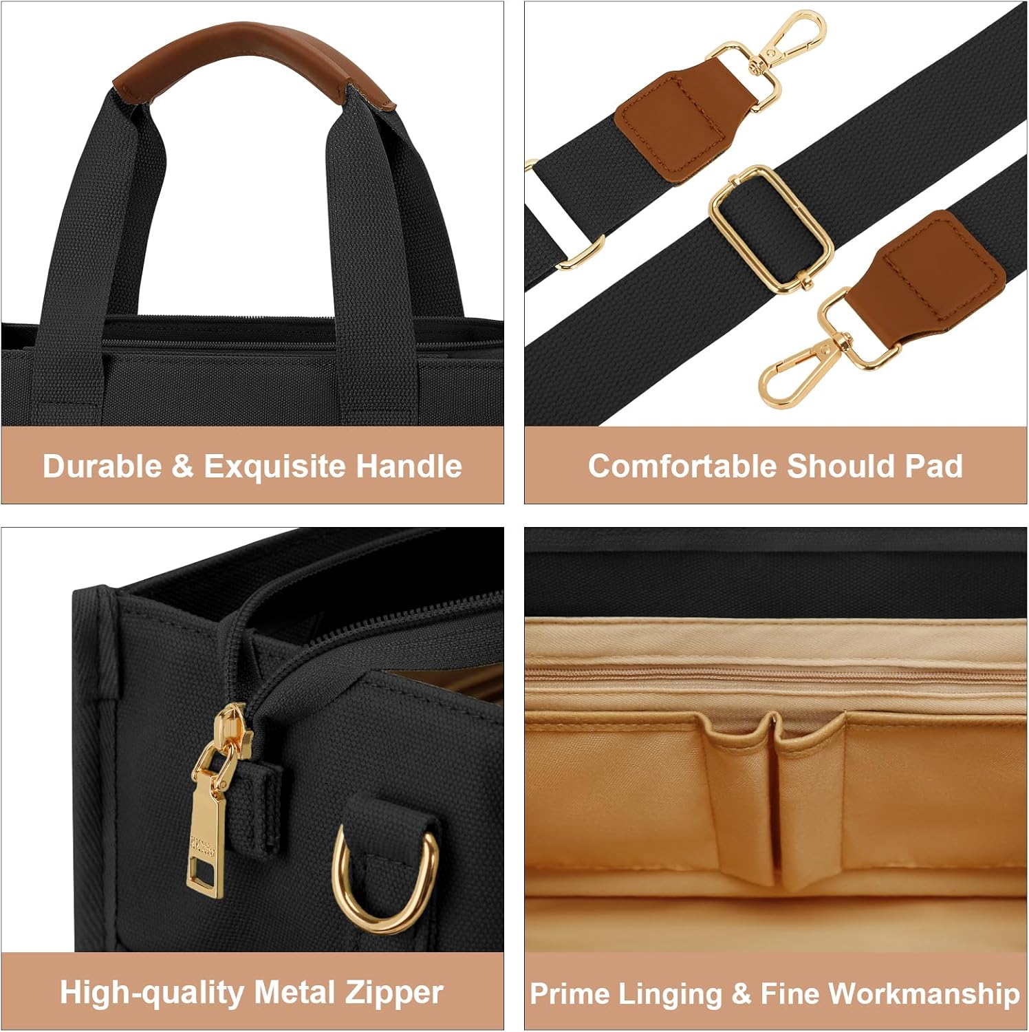 KKXIU Large Canvas Tote Bag Purse for Women with Zipper and Compartments for Work College Bible Lapatop Crossbody Handbag - Image 7