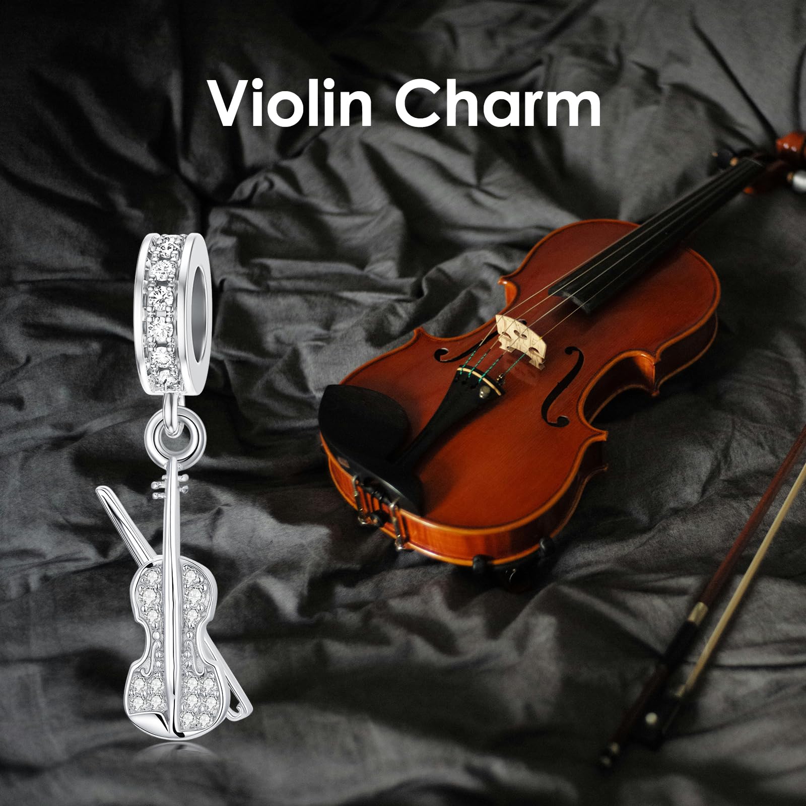 PROESS Bracciali per violino in argento Sterling 925, con ciondolo a forma di violino, per donne e ragazze