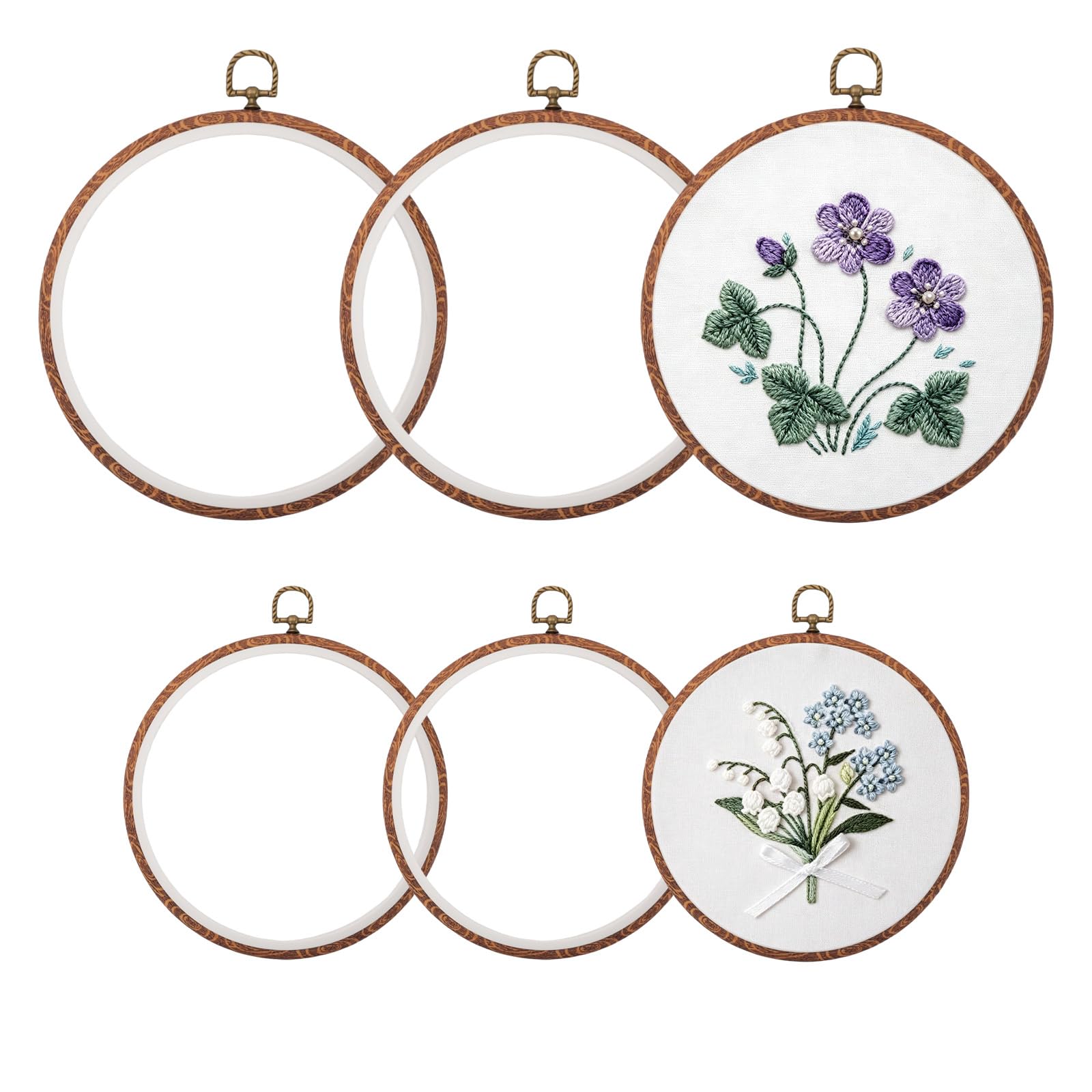 6 Pcs 6/8 Inch Imitation Wood Embroidery Hoops, Round Cross Stitch Frame