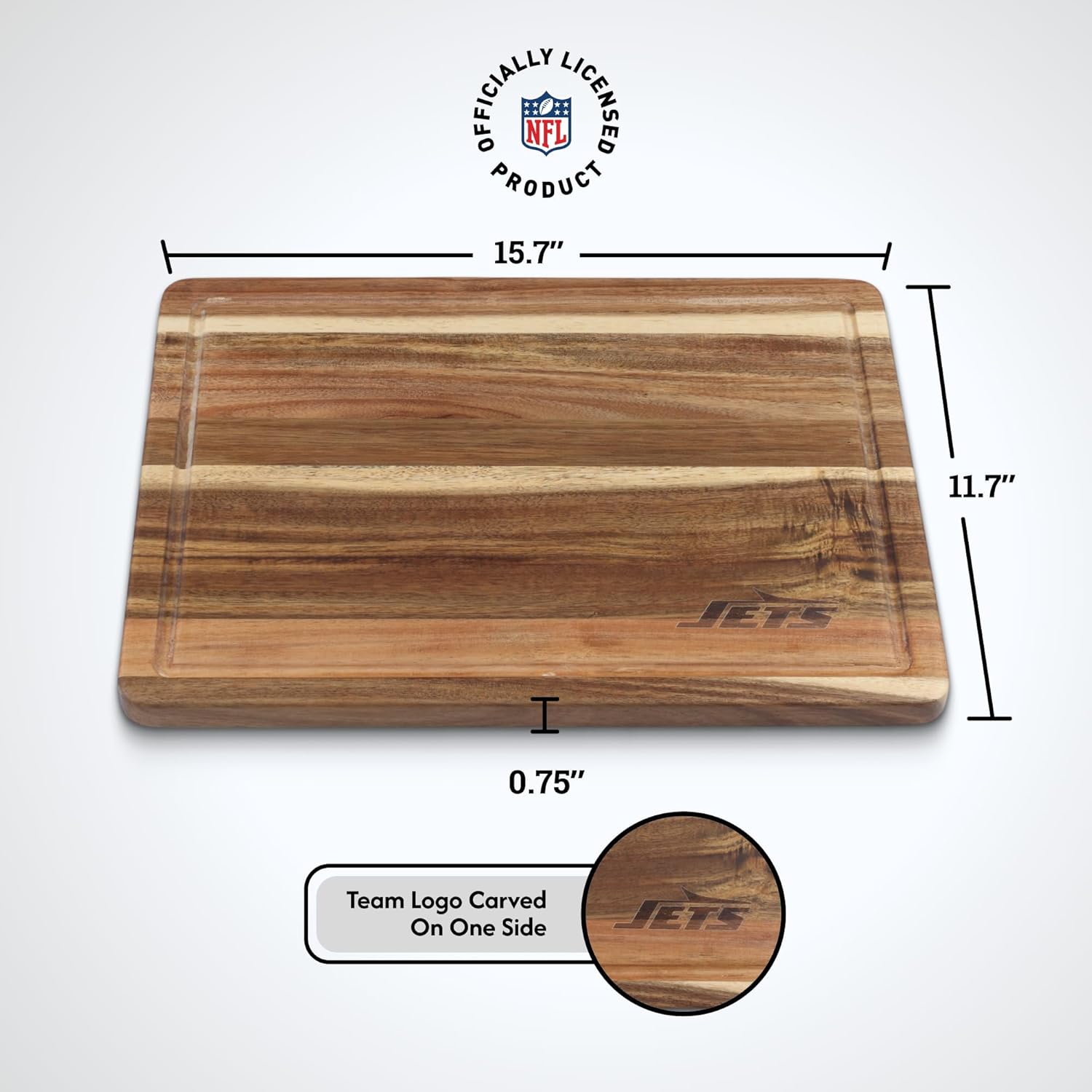 The Memory Company Officially Licensed NFL Acacia Cutting Board – 11.7" x 15.7" Durable Wood Chopping & Serving Board with Team Logo