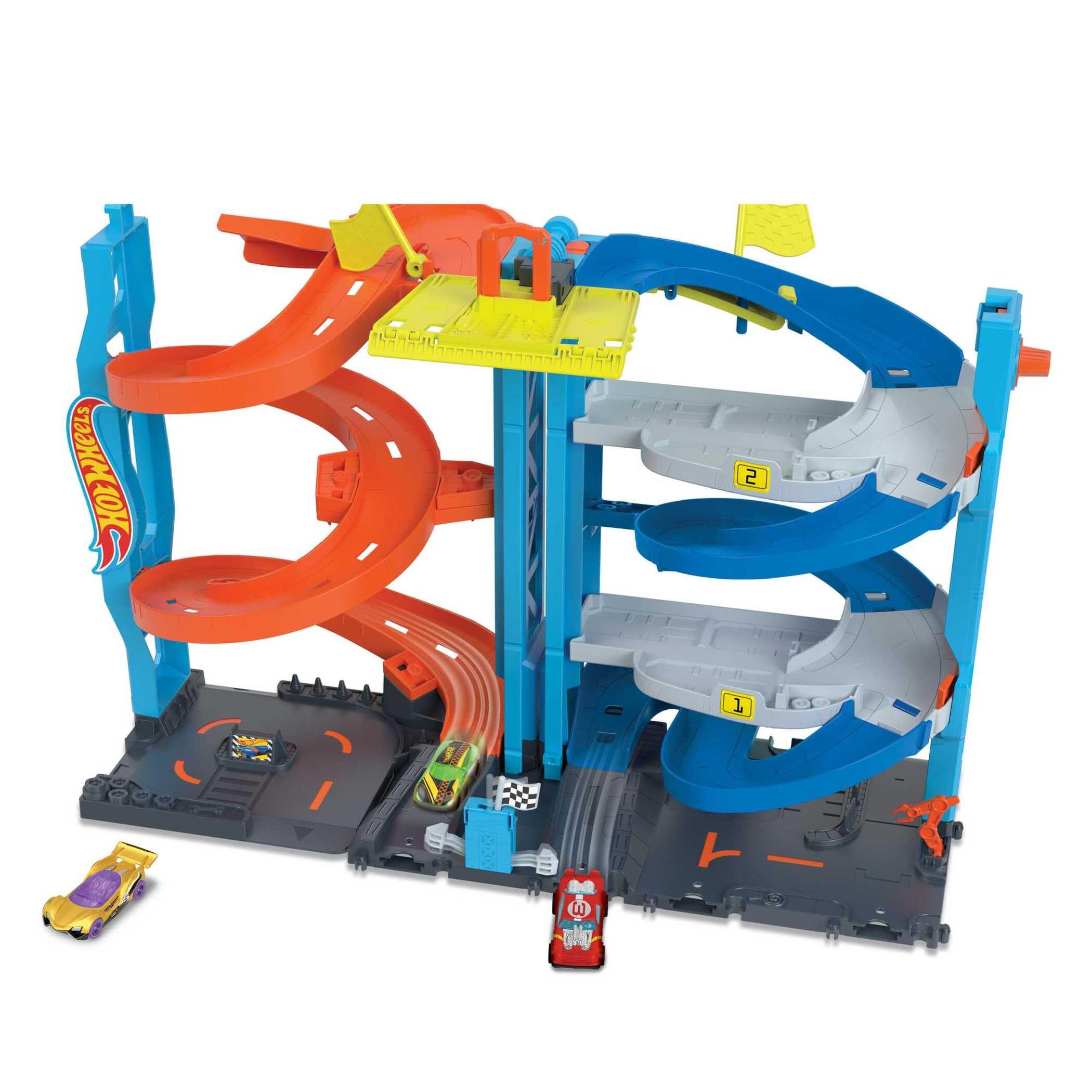 Hot Wheels City Torre de Carreras Pista para Coches de Juguete transformable, Incluye 1 vehículo, +4 años (Mattel HKX43)