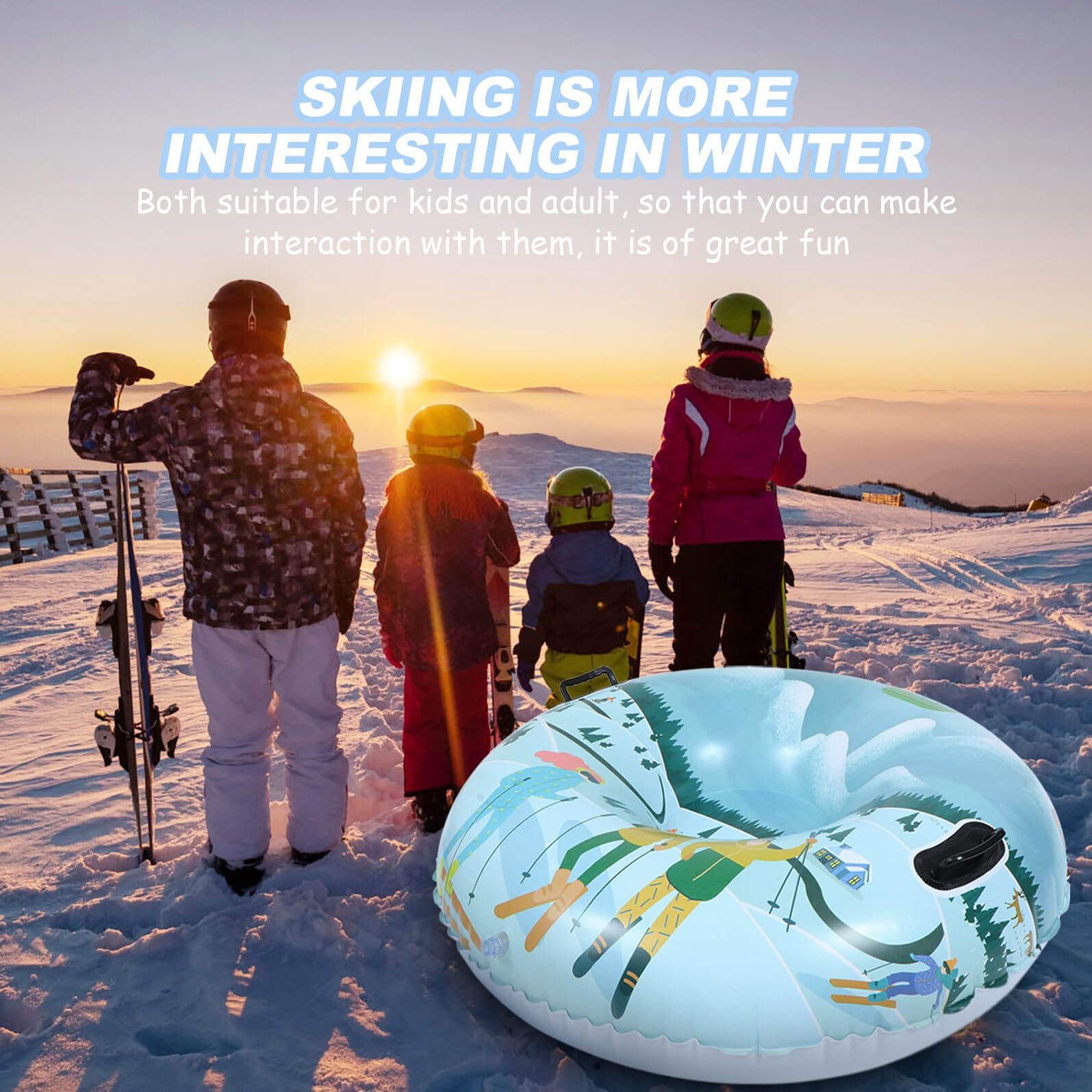 Slitta da Neve Gonfiabile in Pvc Ispessito 45 Fili, Snow Tube Resistente All'usura Doppie Maniglie, Tubo da Sci per Sport Invernali All'aperto, Divertimento Famigliare sulla Neve