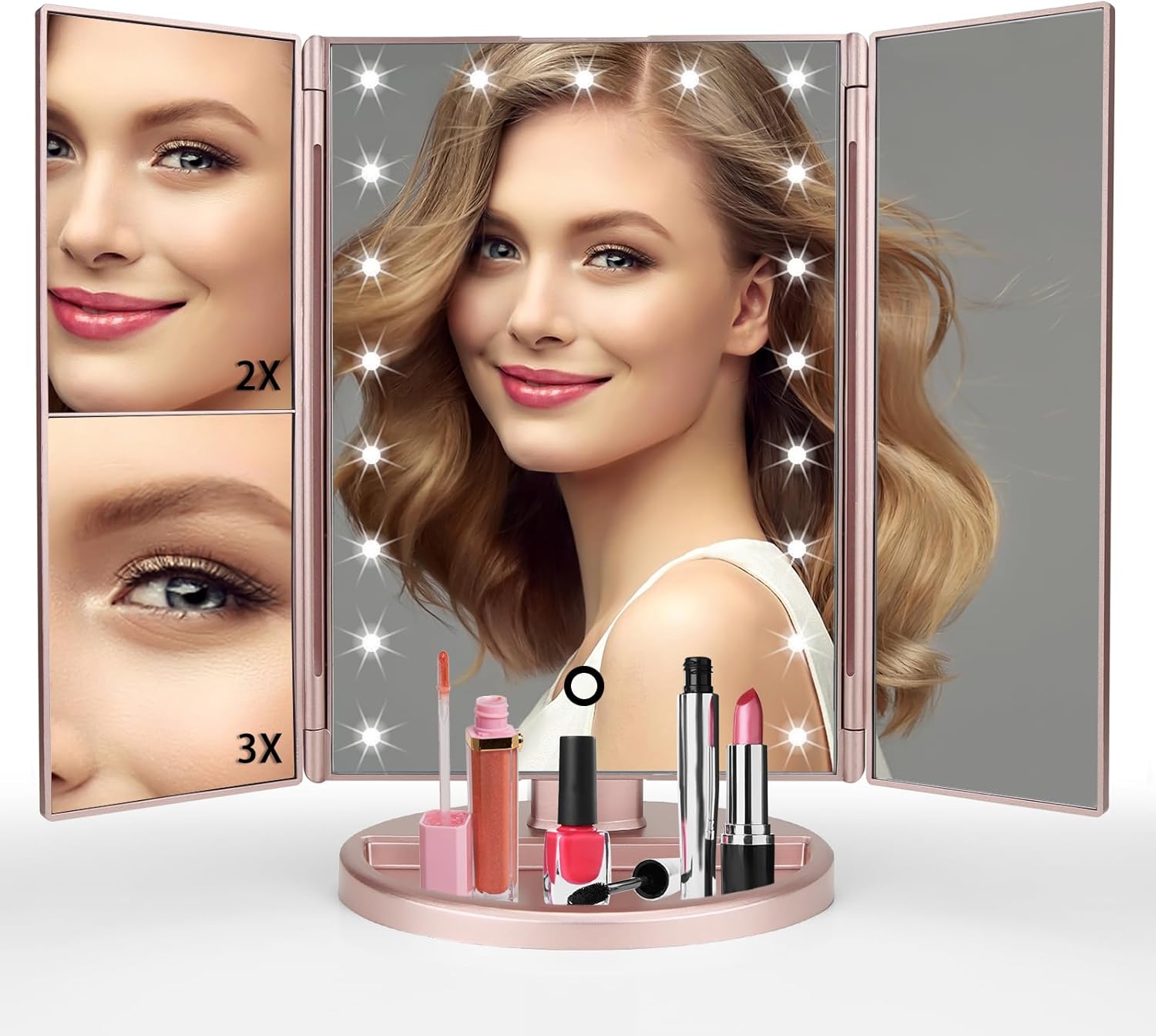 JAMIEWIN Lighted Makeup Mirror 3X/2X/1X Magnification 21