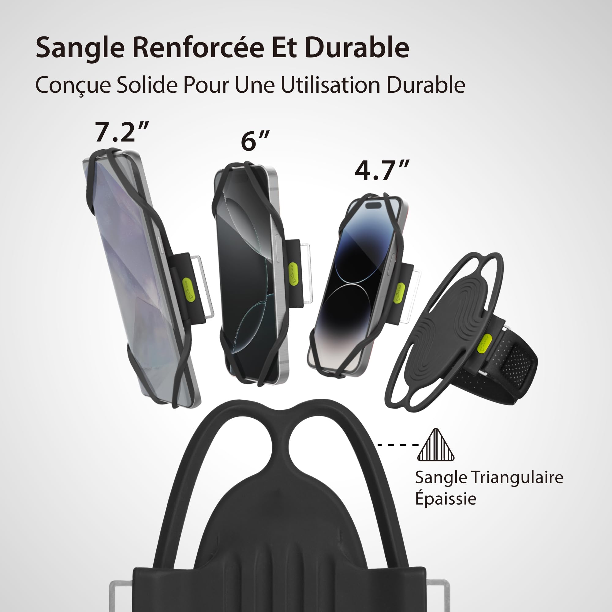 BONE Run Tie 3-Sport Pocket Kit – Kit Sport Pocket avec Brassards de Course S + L, Silicone Confortable Multi-Positions, Support Téléphone Universel 4–7,2" – Noir