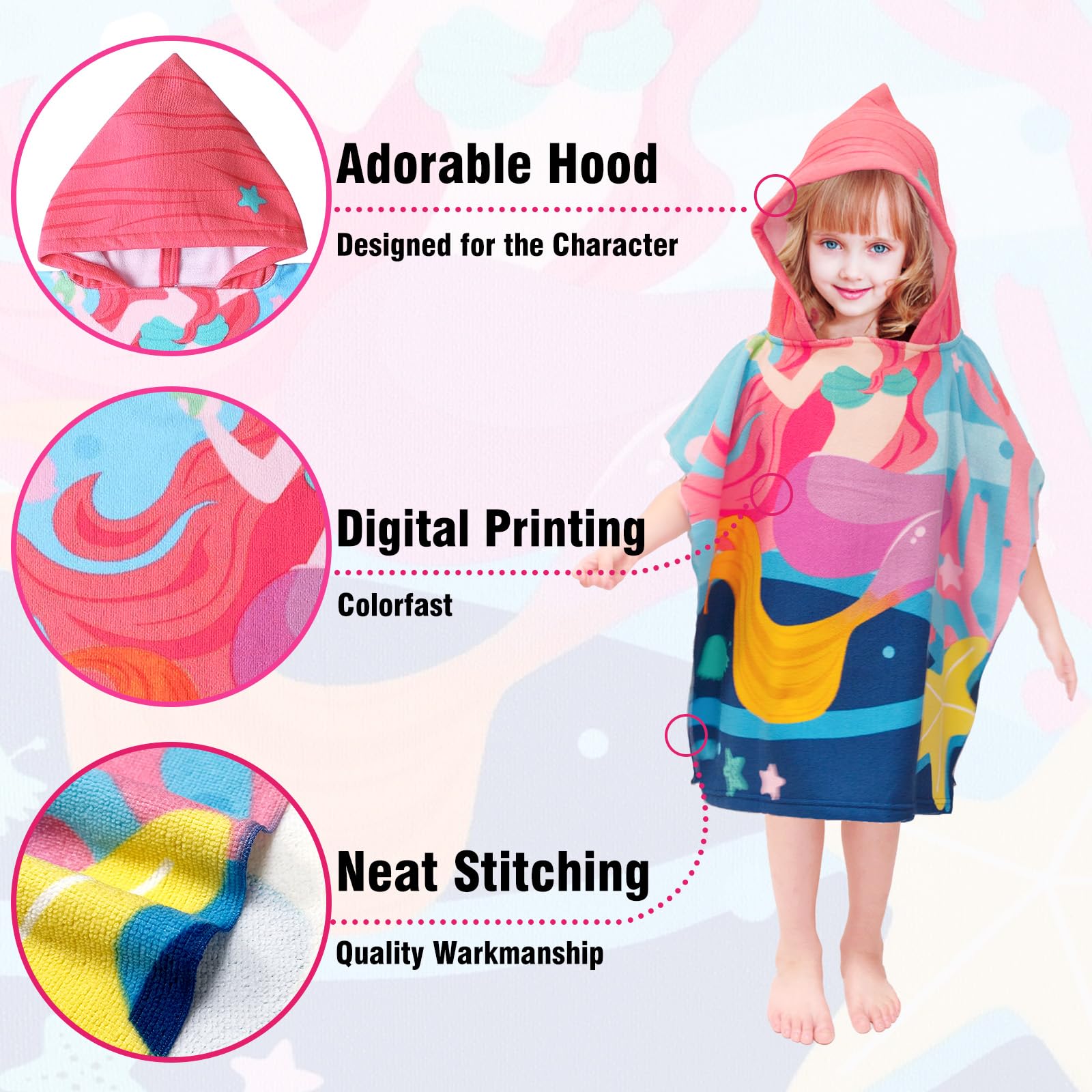 Asciugamano Da Spiaggia Per Bambini - Poncho Con Cappuccio Acquario 60x90 Cm~p135010324