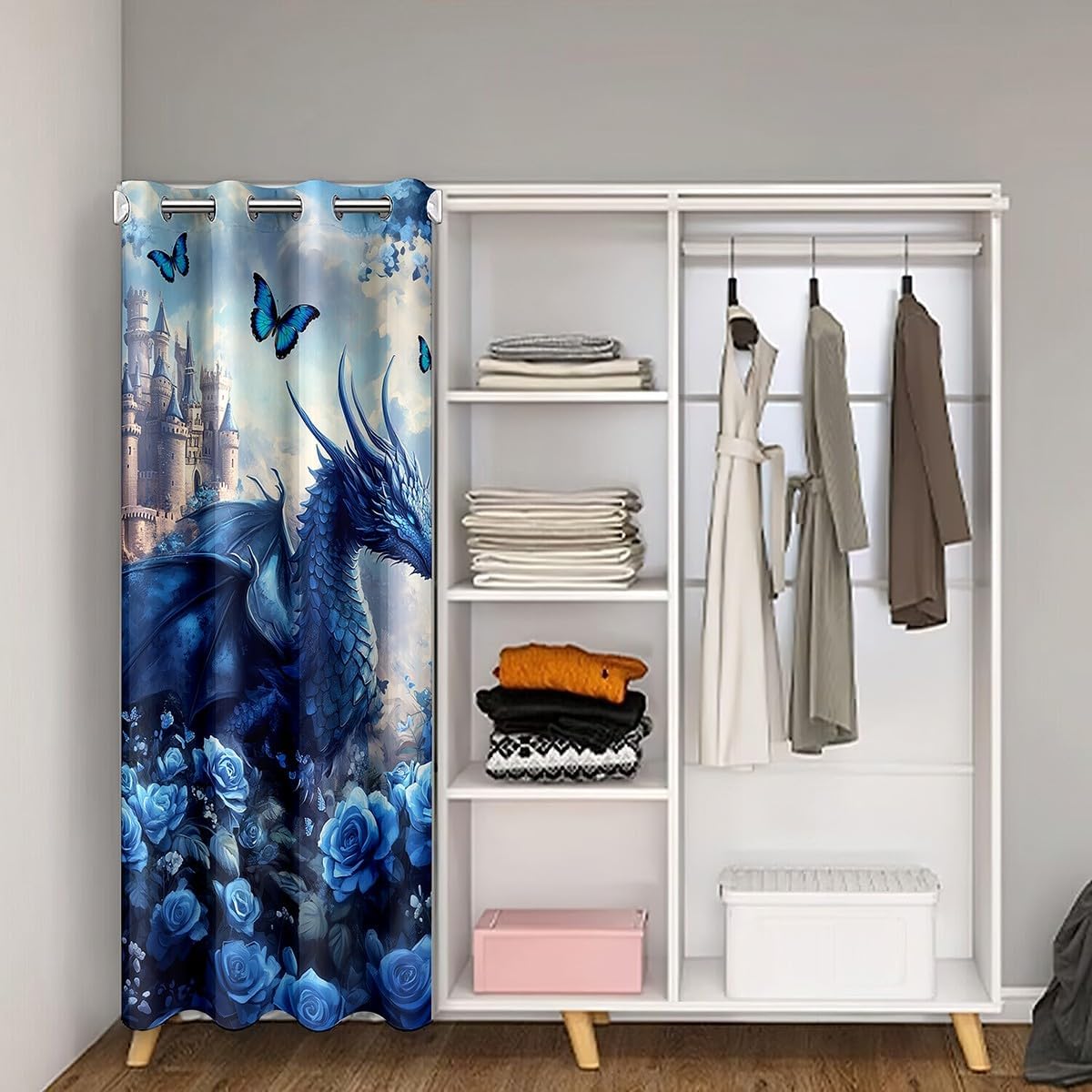 Magical Dragon Door Curtain for Boys Girls Romantic Rose Butterfly Doorway Curtain 42" W x 84" L Mysterious Western Animal Blackout Curtain Princess Dreamy Castle Curtain Tapestry for Hallway