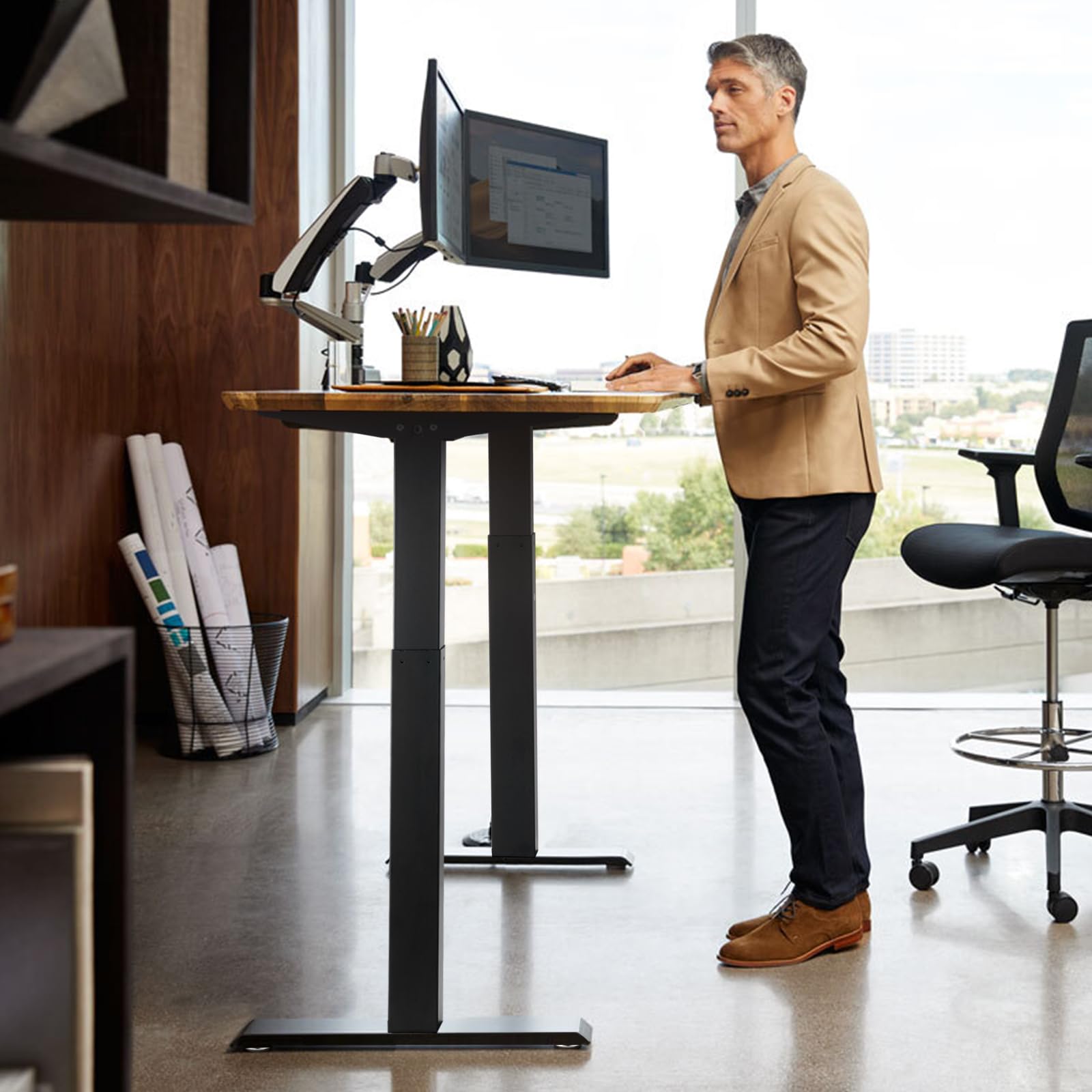 VEVOR Struttura per Scrivania in Piedi, Altezza Regolabile 70-117 cm Lunghezza 95-158 cm Gambe Elettriche per Scrivania per Computer, Base per Stazione Lavoro per Casa, Ufficio Solo Cornice, Nera