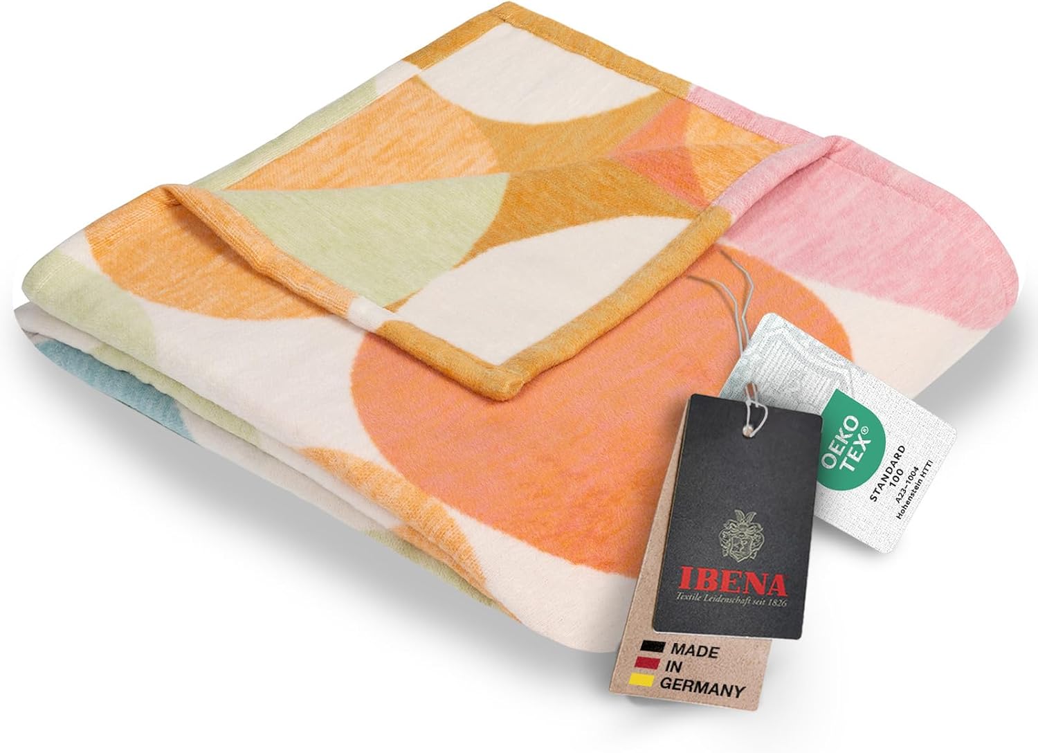 IBENA Pure Organic Cotton Jacquard Woven Low Pile Velour Throw Blanket with Candy Colored Dots