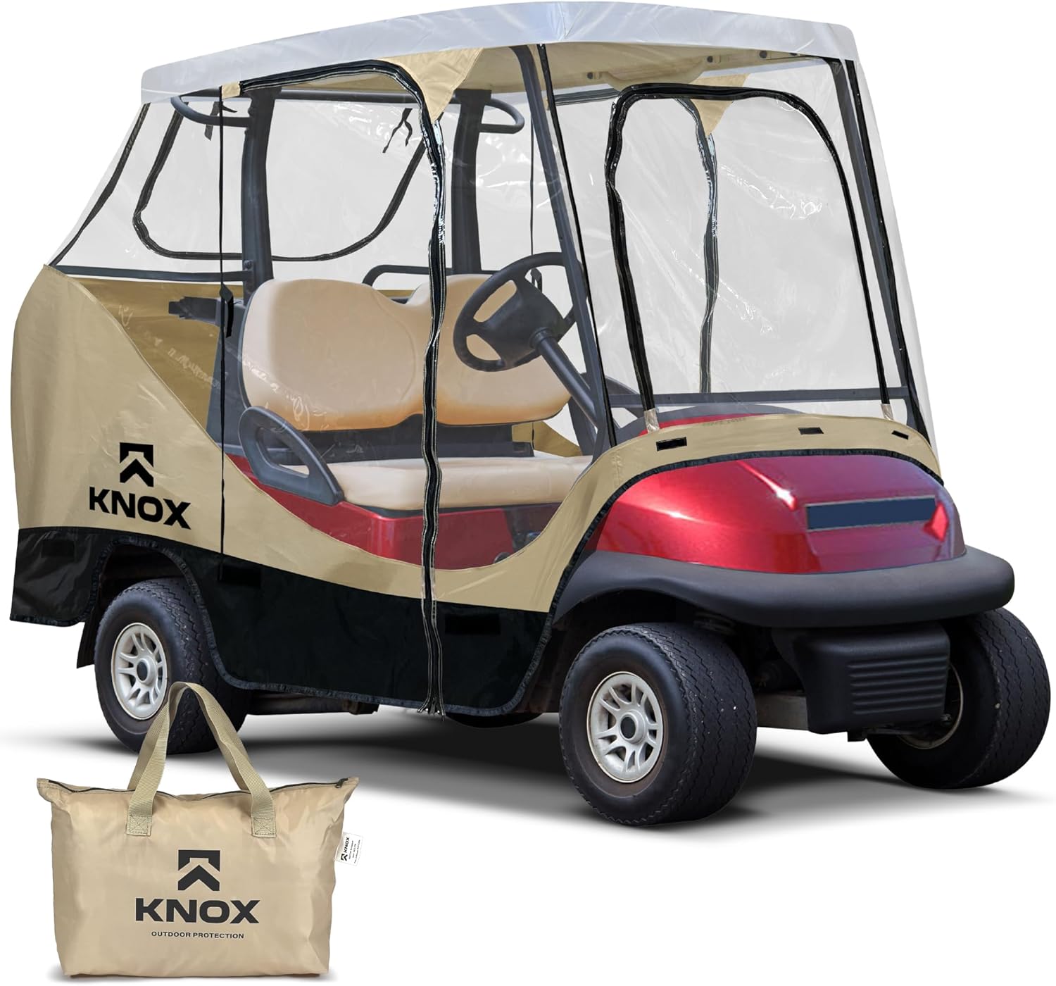 2 Person Golf Cart Enclosure 55" Short Roof, 600D Portable Transparent Driving Golf Cart Cover Storage, Golf Cart Accessories, Compatible with EZGO TXT/RXV, Yamaha, Club Car DS Precedent