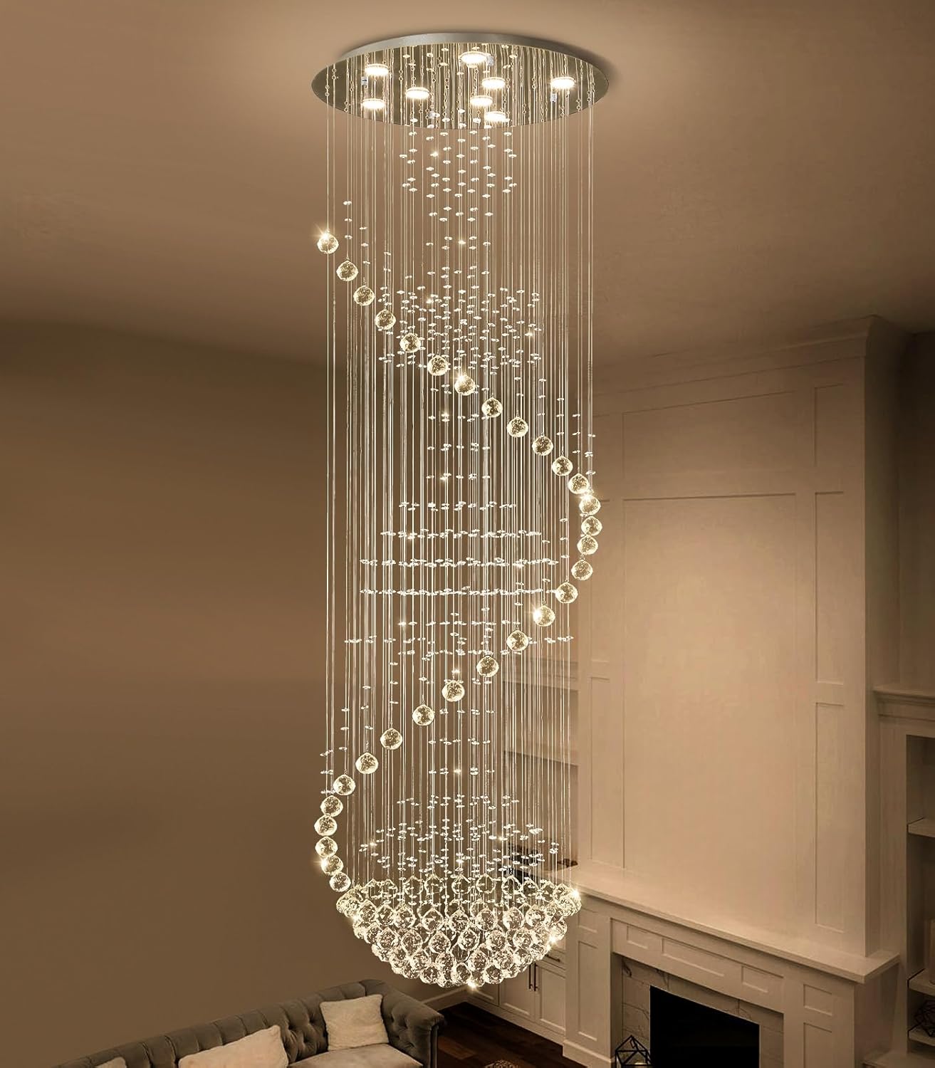 D24'' x H78'' Crystal Chandelier Glam Chandelier High Ceiling Chandeliers for Staircaes Large Raindrop Chandeliers LED Dimmable Light Fixtures for Foyer Hallway Entryway D24'' x H78'' Silver