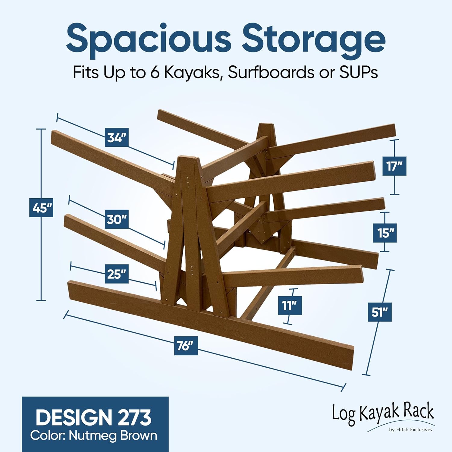 6-Place Double Sided Poly Kayak Storage Racks, Freestanding Surfboard Racks, Paddle Board for Garage, Outdoor Stand Up Paddle Board Rack for Garage, Heavy Duty Stand, Recycled Poly w/UV Stabilizers