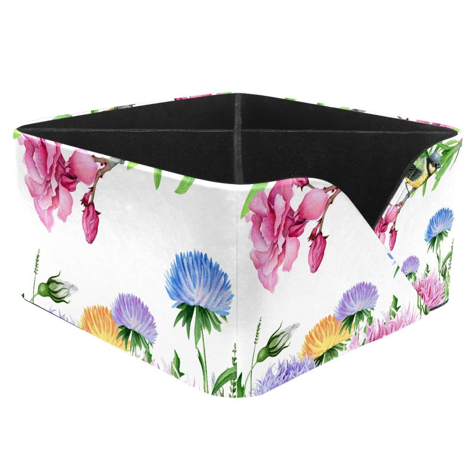 KengjuTesu Bird Floral Desktop Organizer Pen Holder, Rectangular Pencil Cup for Office, Study and Makeup Stations