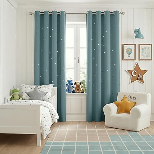 Miniatura 7 de NICETOWN Cortinas Opacas con Recortes de Estrellas para Dormitorio de Niños/Guardería, Cortinas de Tratamiento de Ventana con Aislamiento Térmico