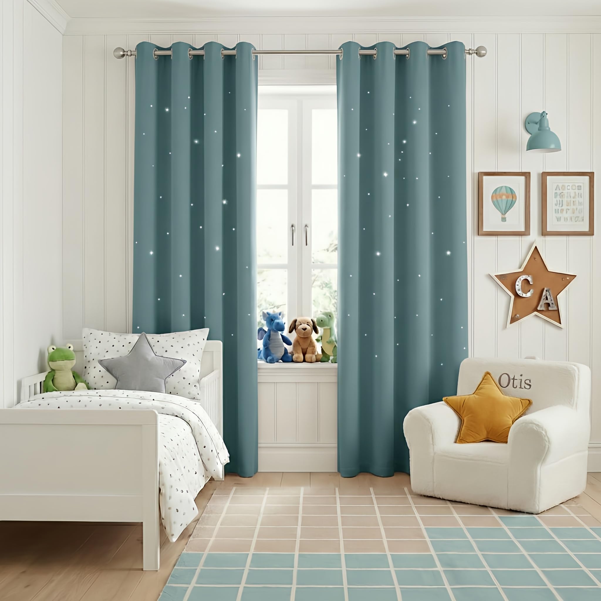 NICETOWN Children Window Darkening Curtains, Greyish Blue, 2 Panels, 42x84