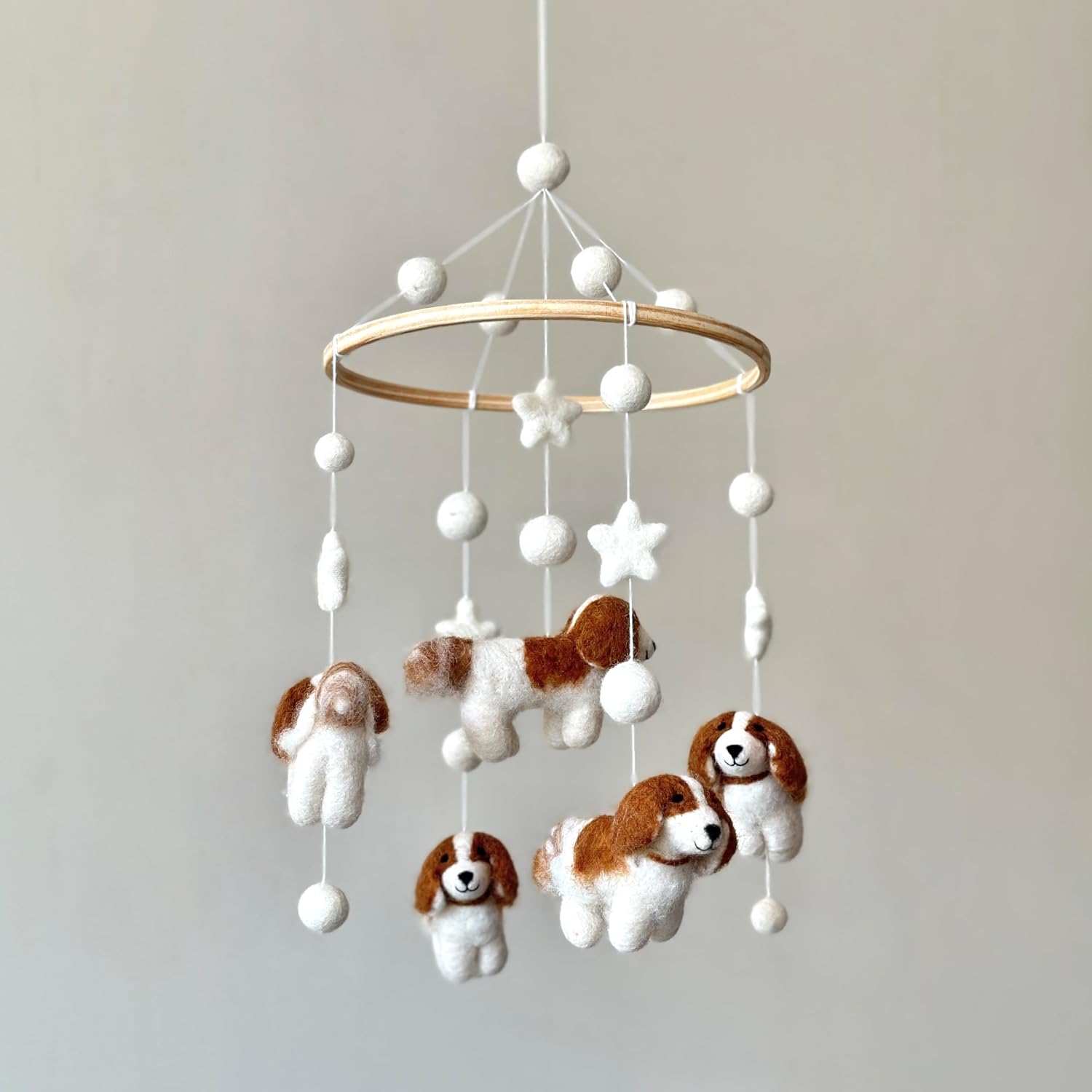 Cavalier King Charles Felt Baby Mobile, Handmade Nursery Crib Mobile for Girls Boys, Boho Decor, Natural Wool Hanging, Unique Baby Shower Gift, Fair Trade, Nepal Art