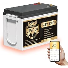 12V 330Ah Self-Heating LiFePO4 Lithium Battery with 4224Wh Energy, Built-in 200A BMS, Max 2560W Load Power, Up to 15000 Cycles, Perfect for RV Camping Solar Energy Storage Marine Trolling Motor