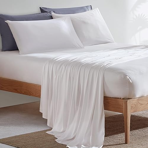 Miniatura 8 de SLEEP ZONE Sábanas King, 100% viscosa derivada del bambú, juego de sábanas refrescantes sedosas tamaño Queen, bolsillo profundo de 16 pulgadas,