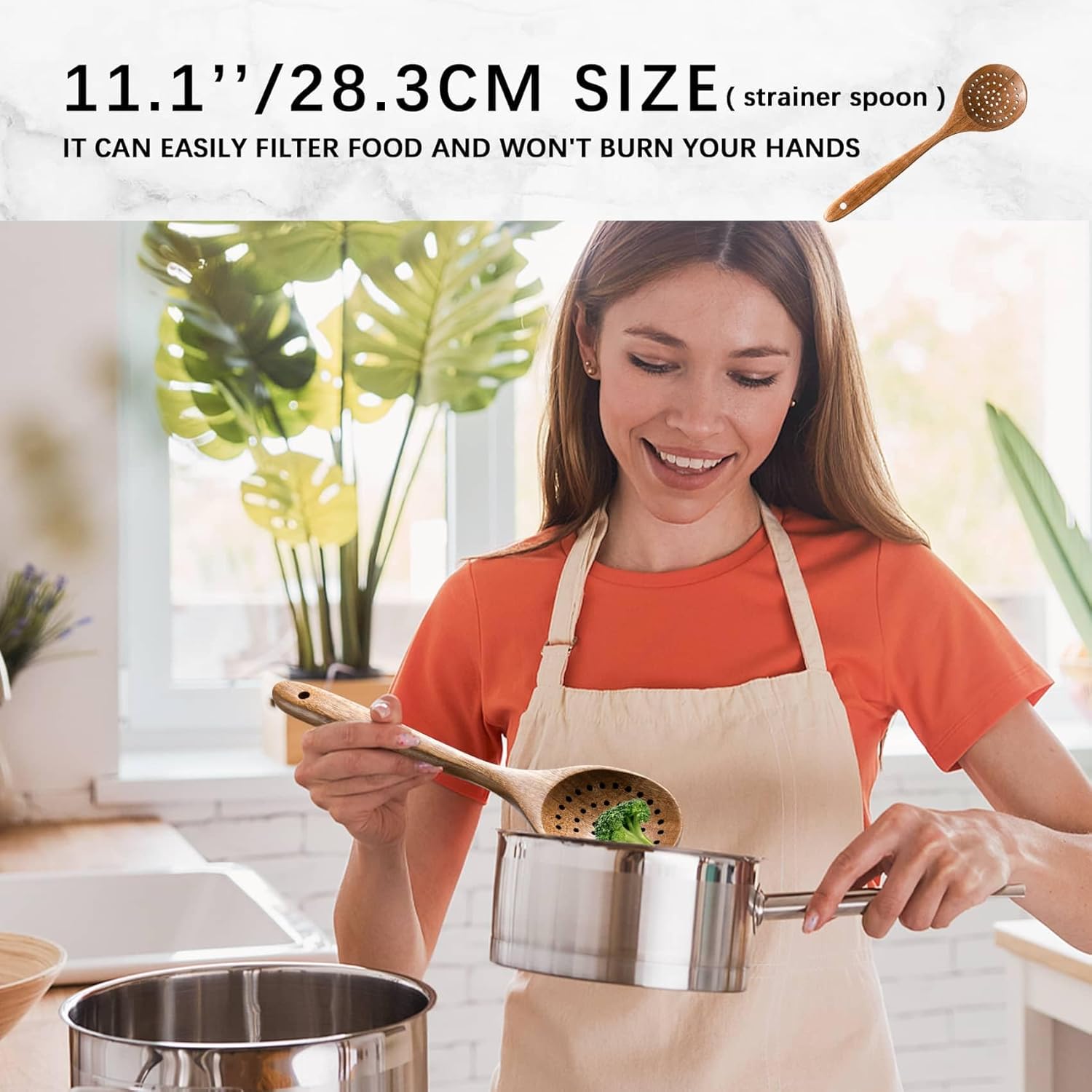 Wooden Spoons for Cooking, Nonstick Cooking Utensil Set with 7 Piece Acacia Wooden Spatulas and Spoons for Cooking, Terrific for Everyday Kitchen Tasks - Image 3